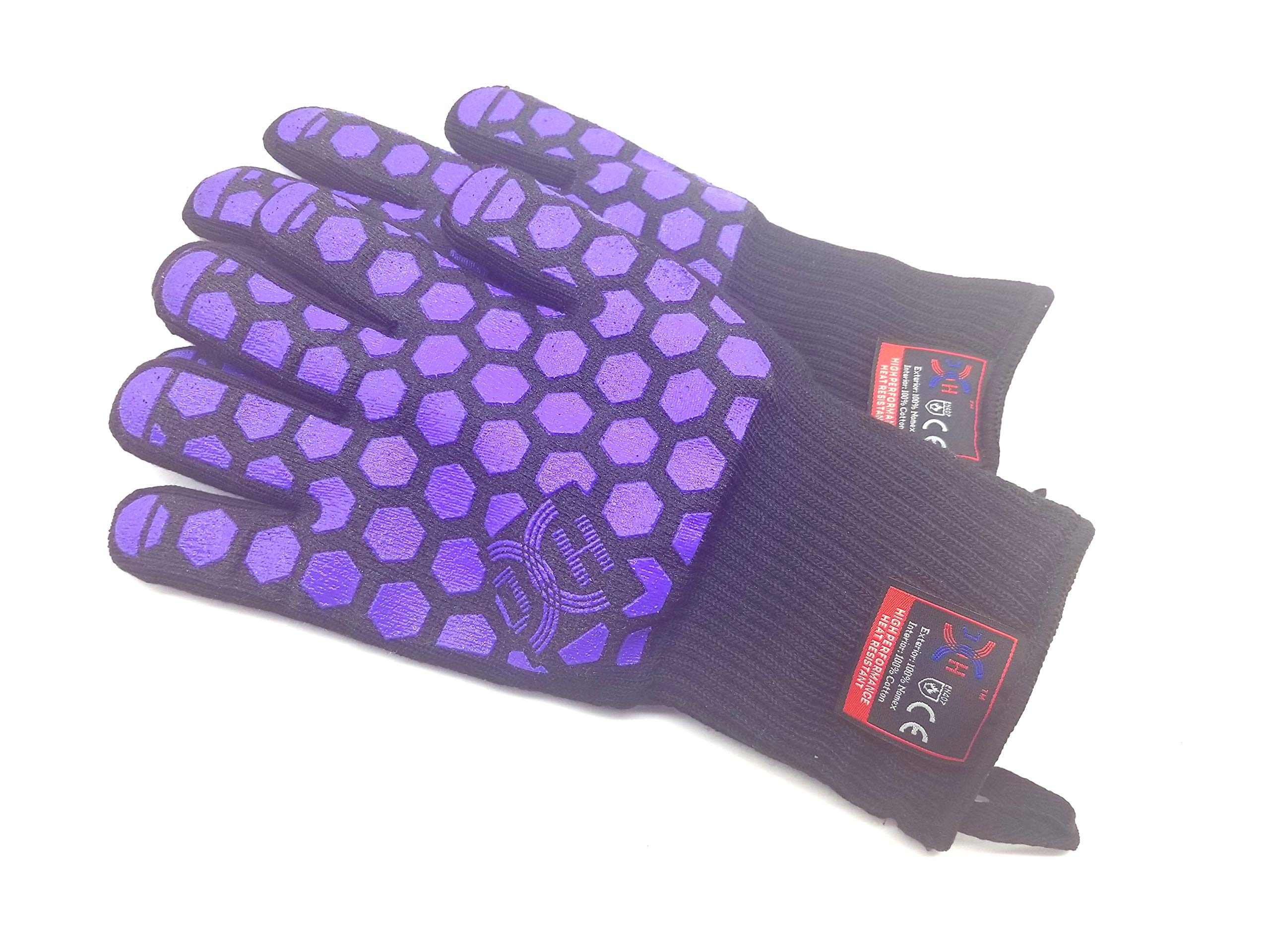 J H Heat Resistant Oven Glove:En407 Certified 932 F, 2 Layers Silicone Coating, Oven Mitts For Cooking, Kitchen, Fireplace,Campi