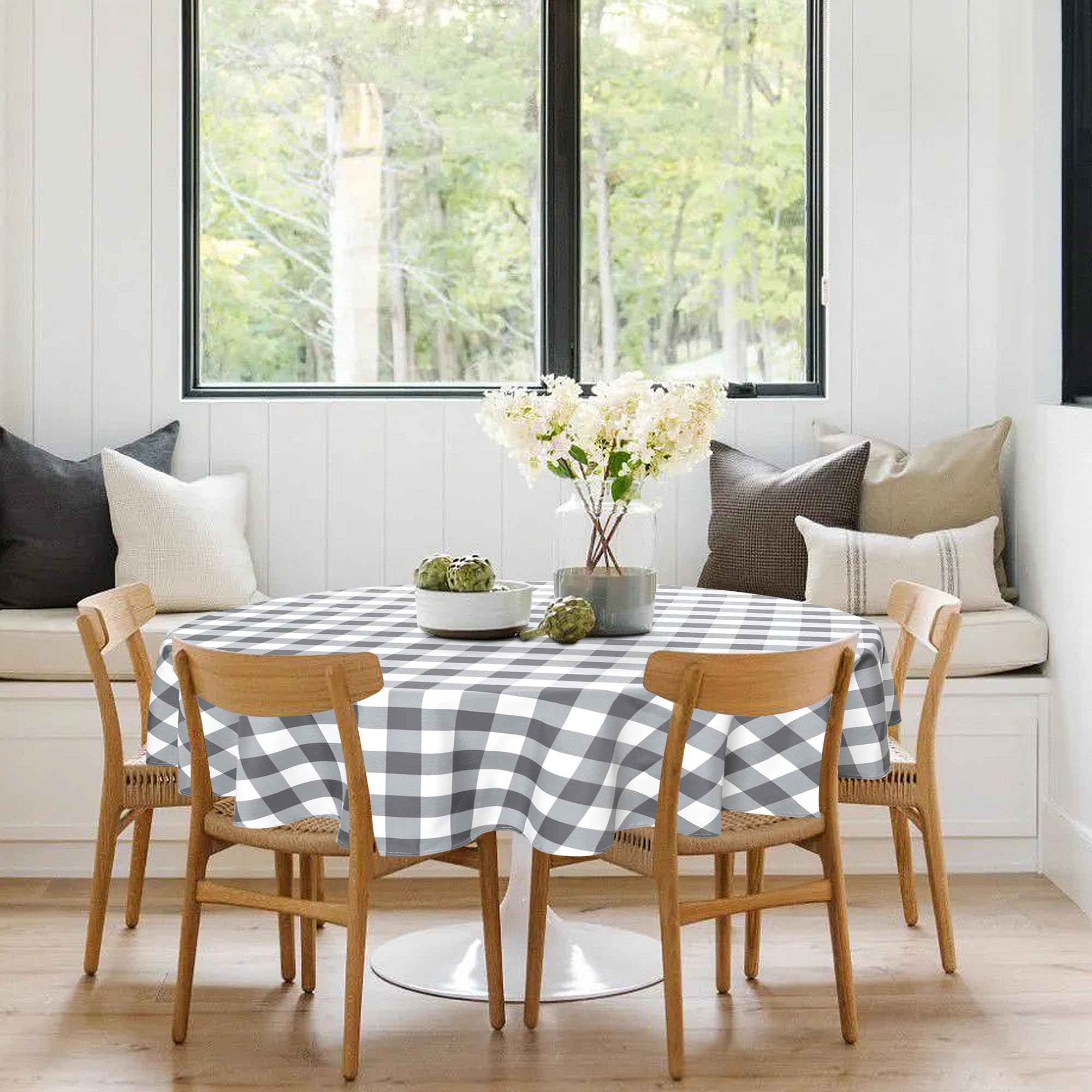 Hiasan Checkered Round Tablecloth 70 Inch - Waterproof Stain And Wrinkle Resistant Washable Fabric Table Cloth For Dining Room P