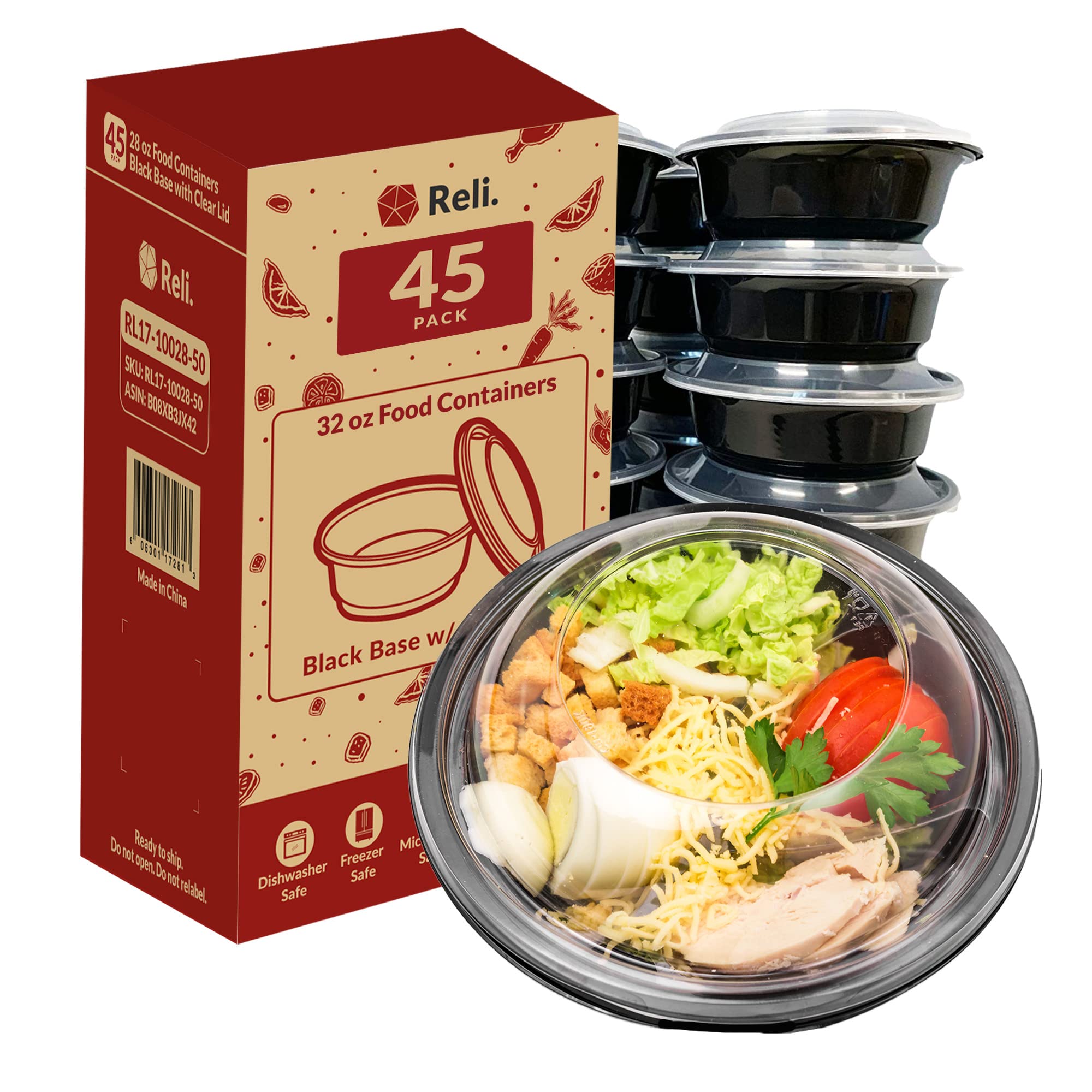 Reli. Meal Prep Containers, 32 oz. | 45 Pack | Reusable Meal Prep Bowls/Food Containers | Microwavable Bowls with Airtight Lids,