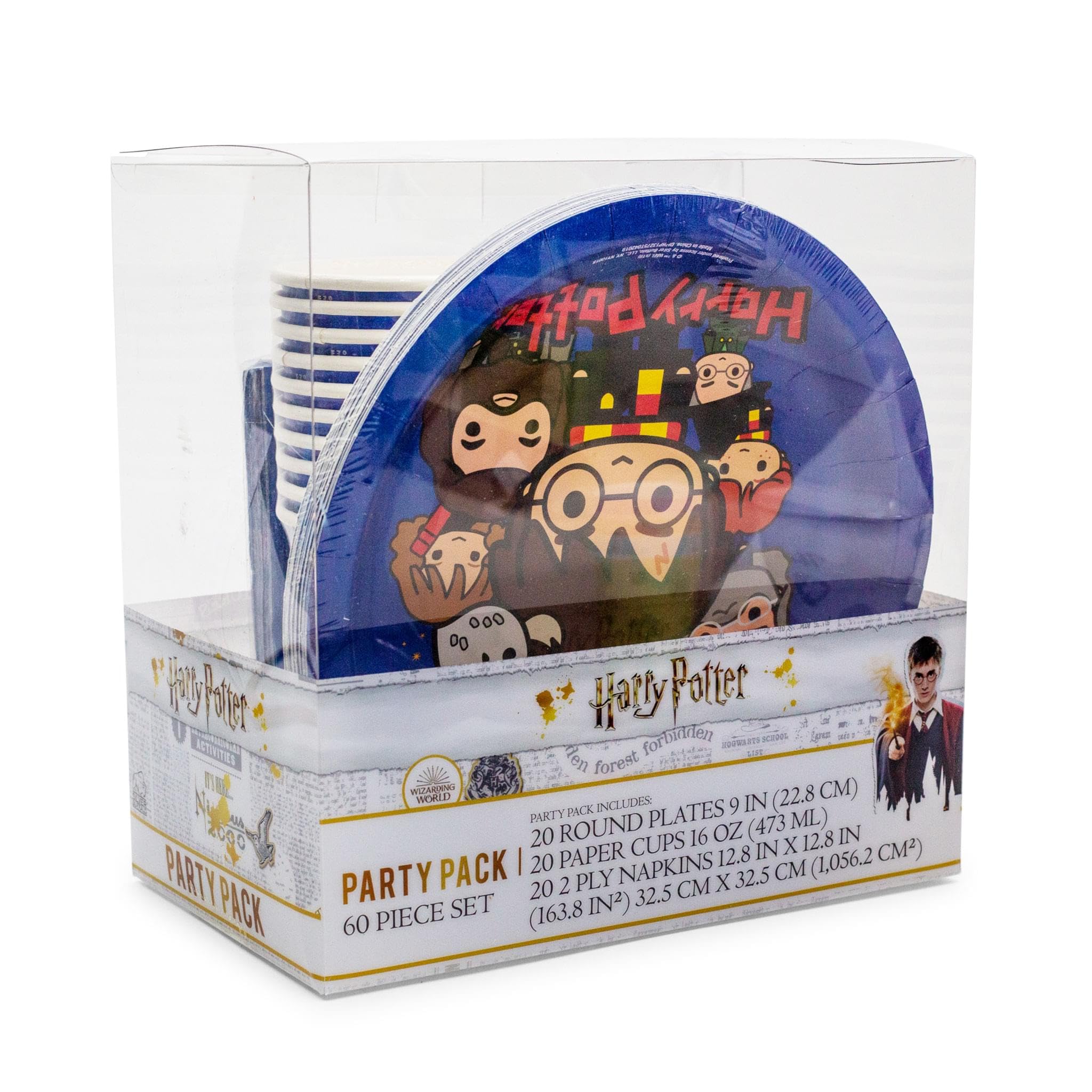 Silver Buffalo Harry Potter Animated Chibi Tableware, Paper Plates Cups Napkins Party Pack Set, 60 Piece