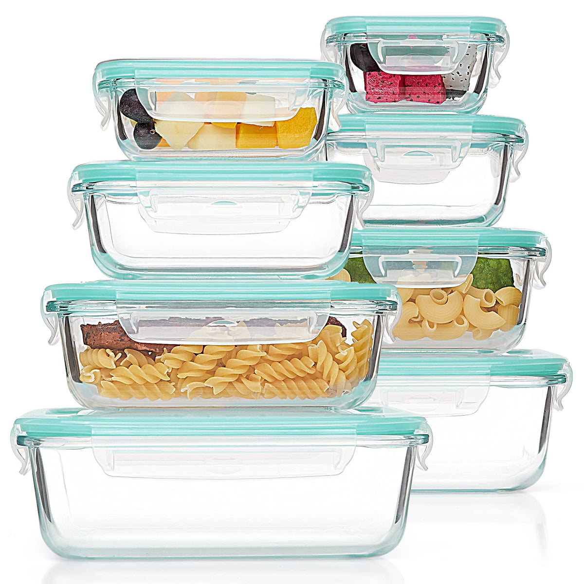 Vtopmart 8 Pack Glass Food Storage Containers , Meal Prep , Airtight Bento Boxes With Leak Proof Locking Lids, For Microwave, Ov