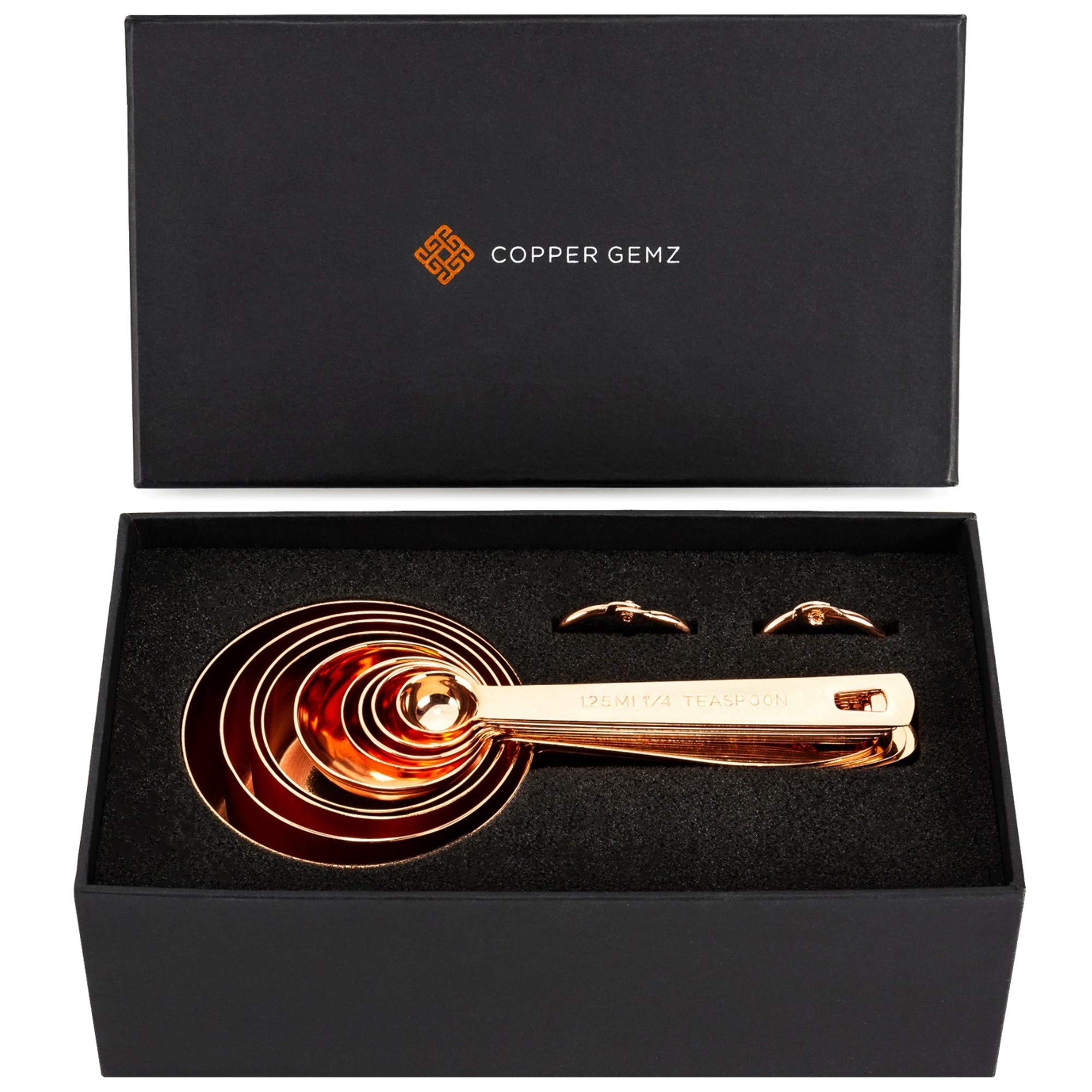 Copper Measuring Cups And Spoons Set Of 9 - Luxurious Gift Packaging. Copper Gifts For 7Th Anniversary For Her Or Him. Gifts For