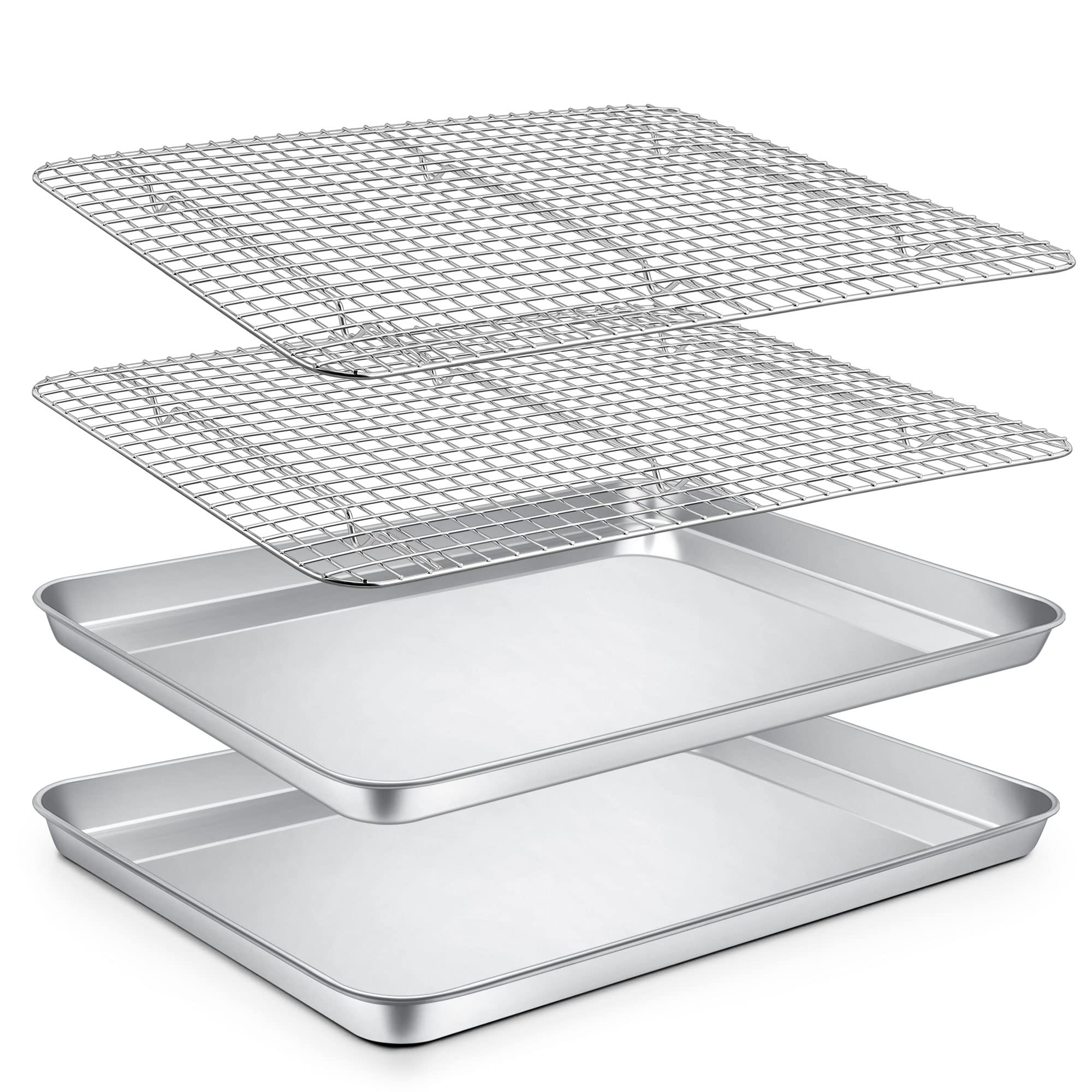 P&P Chef Baking Sheets And Racks Set (2 Pans + 2 Racks), Stainless Steel Baking Sheet Oven Tray And Cooling Grid Rack For Cookie