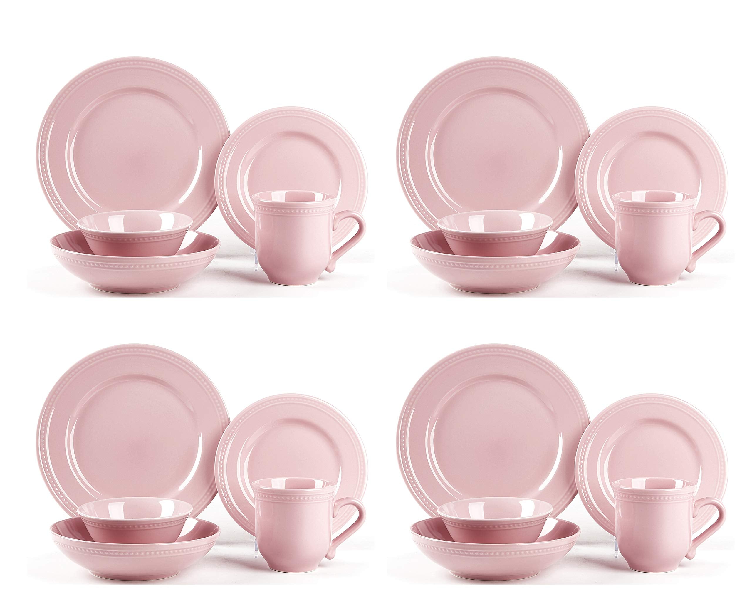 HomeVss, Pearl Dots Stoneware Dinnerware Set (20pc Set, Pink)
