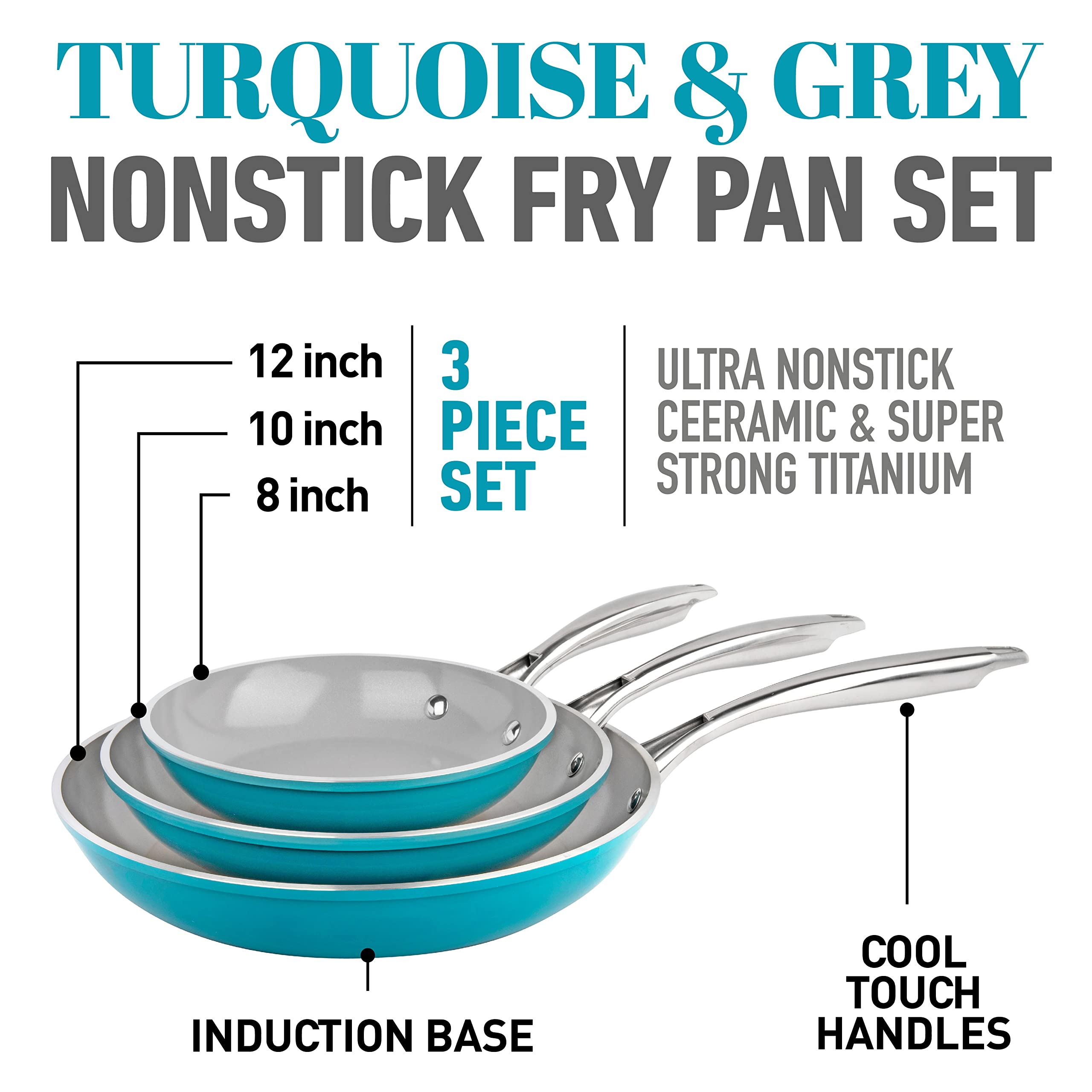 GOTHAM STEEL Ocean Cookware, 3 Piece Set, Aqua Blue