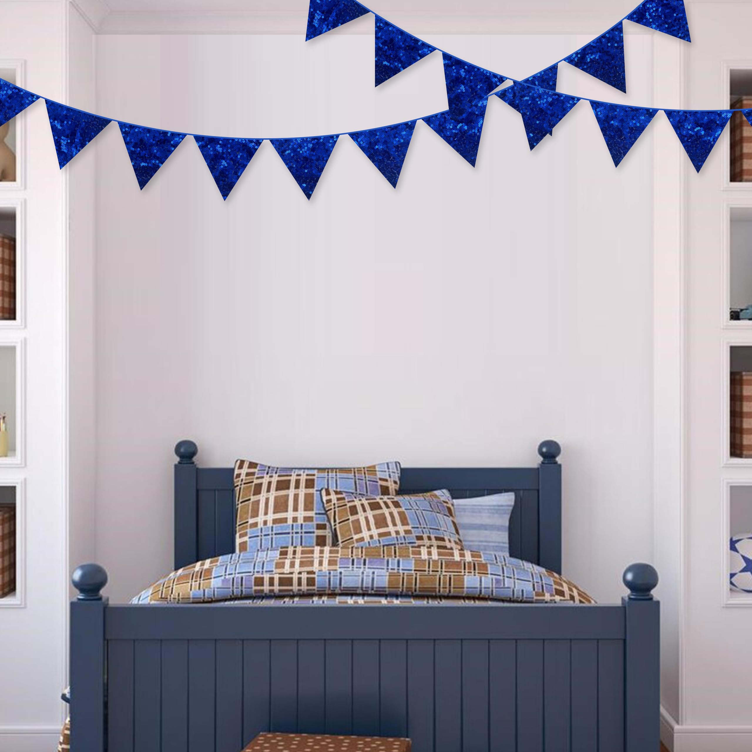 Pinkblume Royal Blue Decorations Double Sided Sequin Navy Blue Fabric Triangle Pennant Banner Flag Bunting Garland For Blue Naut