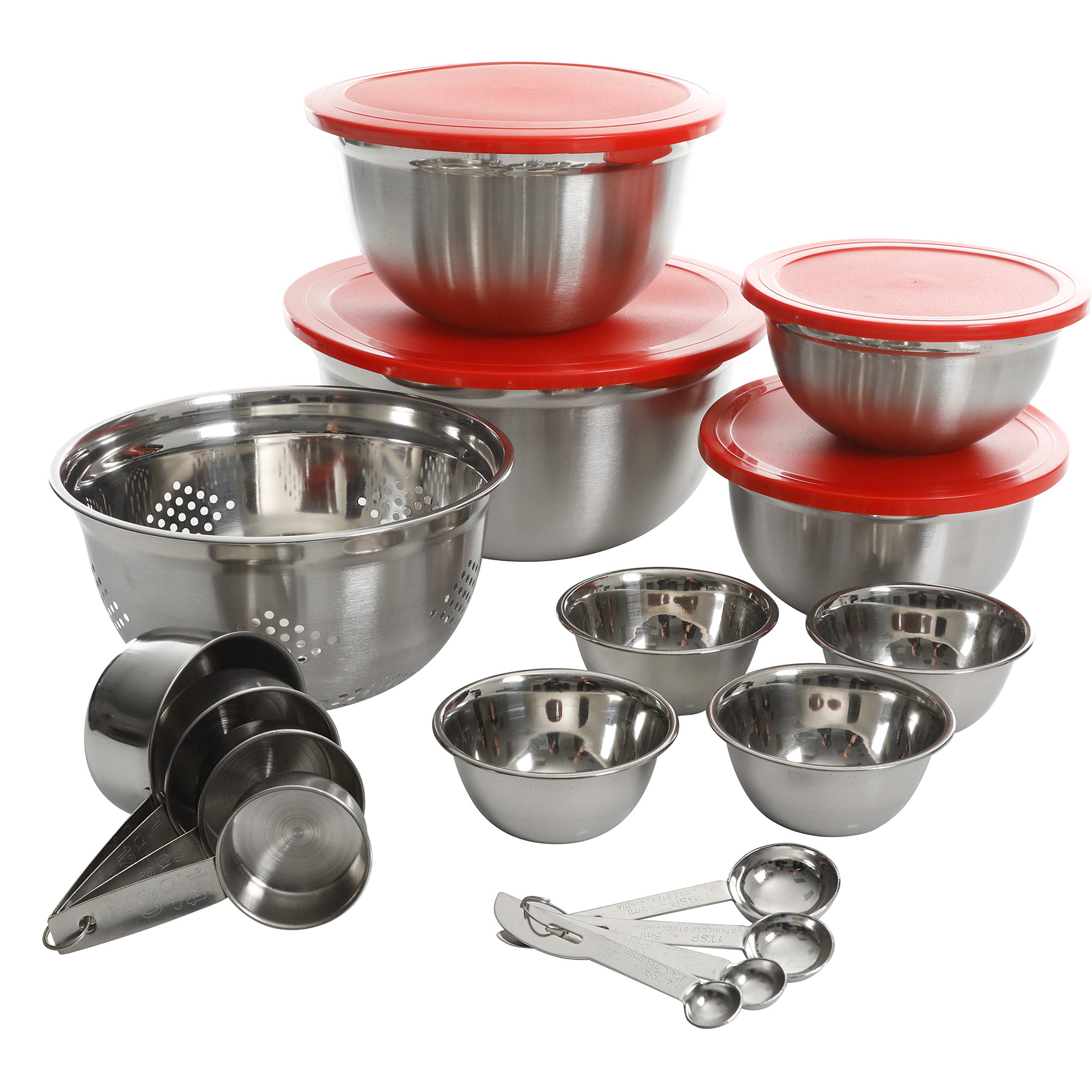 Gibson 21 pc Stainless Steel, Kitchen Prep Set, Silver and Red