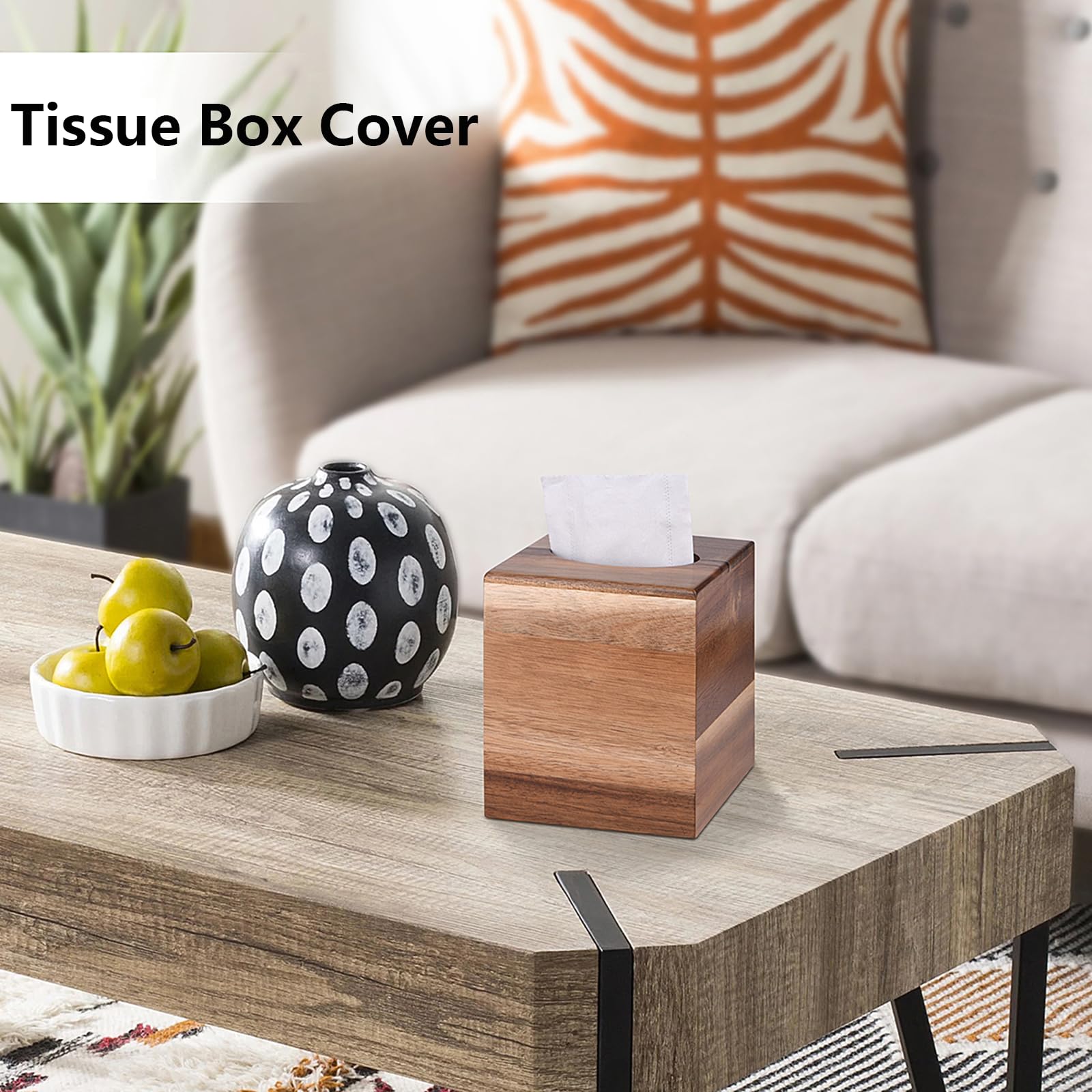 Kydifs Tissue Box Cover Square, Acacia Wood Tissue Box Holder With Slide-Out Bottom, Wooden Tissue Box Cover Cube For Bathroom,