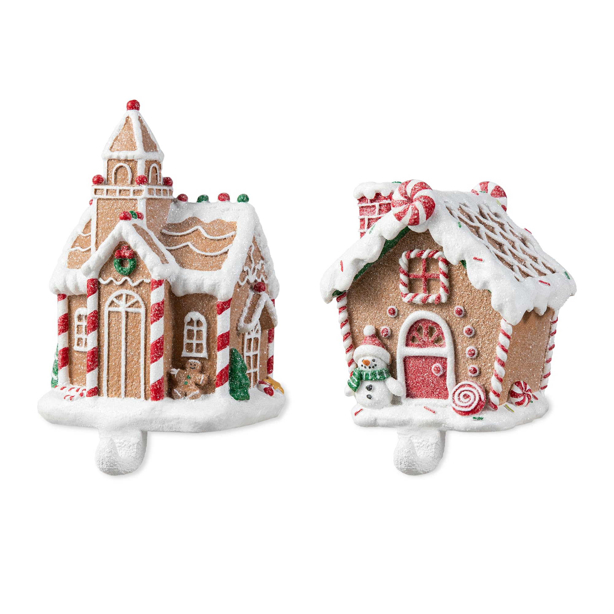 Glitzhome Christmas Stocking Holder, Set of 2 Resin Gingerbread House Hanger Hooks for Fireplace Counter Window Xmas Holiday Dec