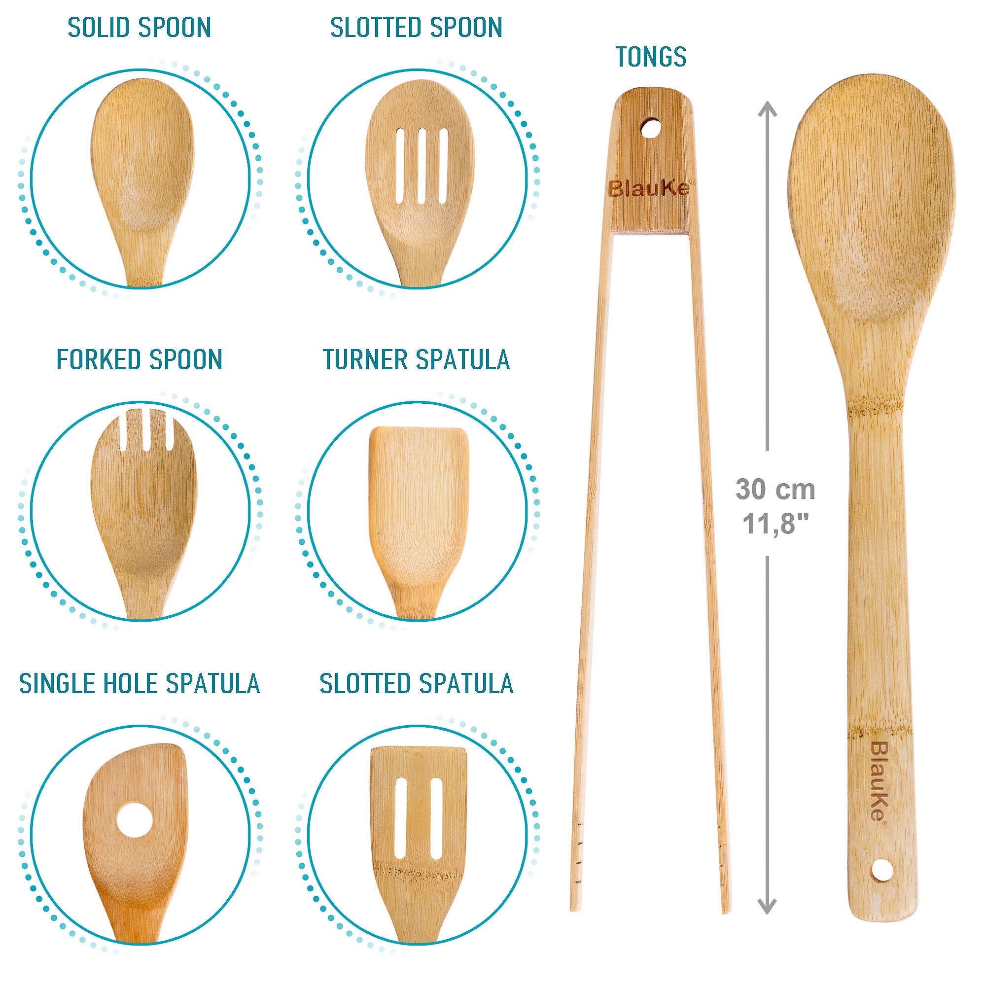 Wooden Spoons for Cooking 7-Pack - Bamboo Kitchen Utensils Set for Nonstick Cookware - Wooden Cooking Utensils Set  Wood Spatula Spoon Tongs