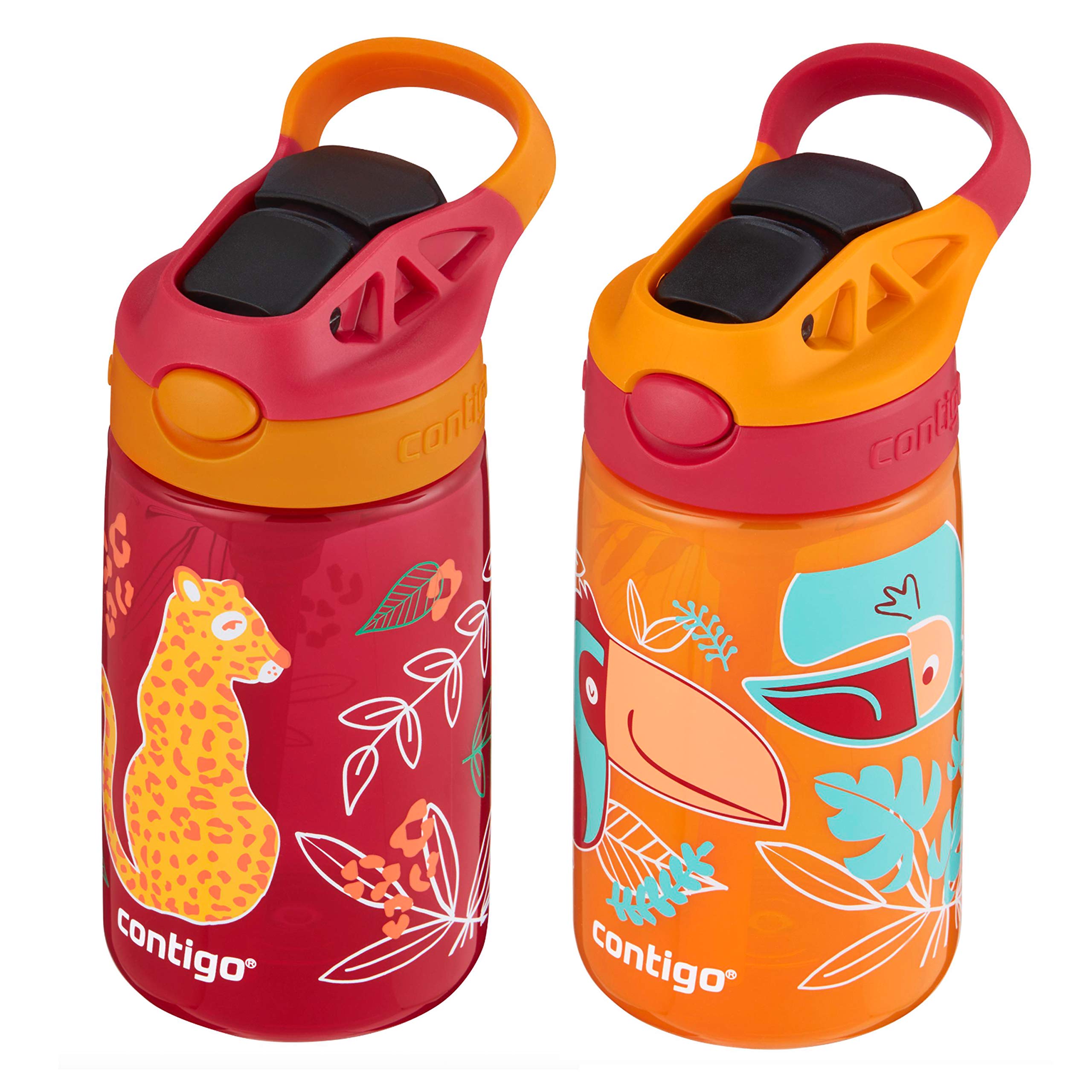 Contigo AUTOSPOUT Kids Water Bottle 2-Pack  1 Count (Pack of 1)  Cheetah & Toucans