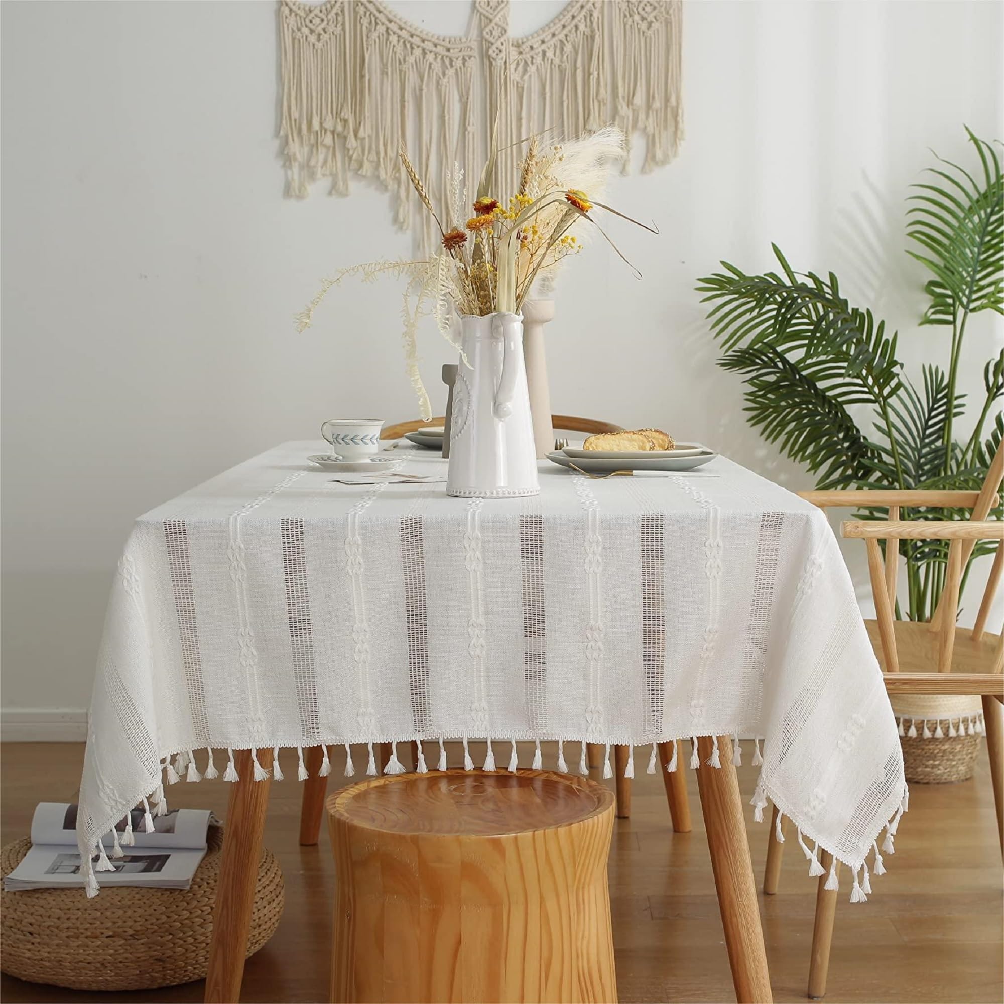 Pahajim Cotton Linen Tablecloths Heavy Weight Table Cloth Rectangular Retro Style Dust-Proof Table Cover For Party Table Cover K