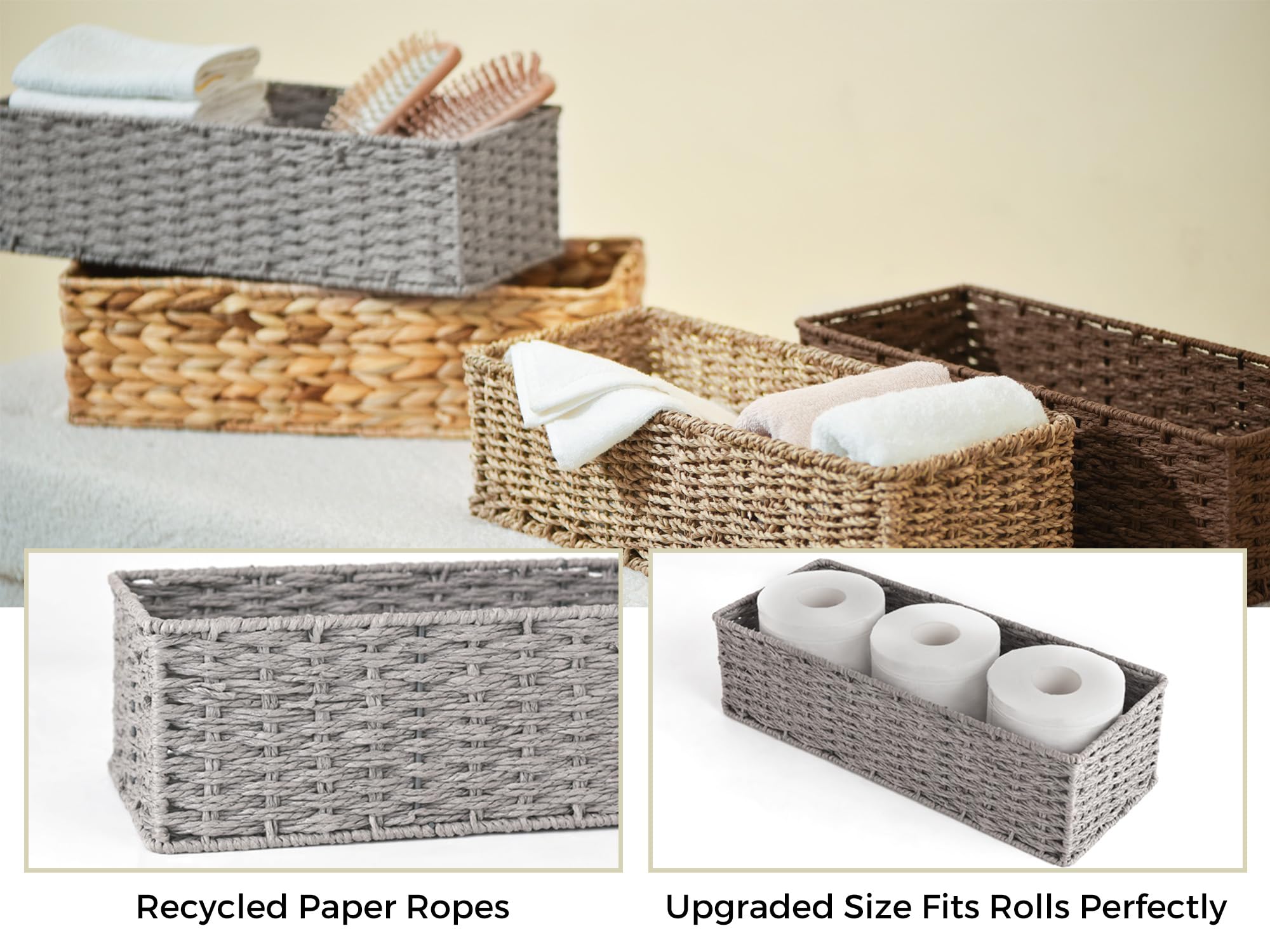 StorageWorks Toilet Basket Tank Topper  Toilet Paper Basket for Bathroom  Round Paper Rope Storage Basket for Toilet Tank Top  Bathroom Wicker Basket  Gray  2 Pack