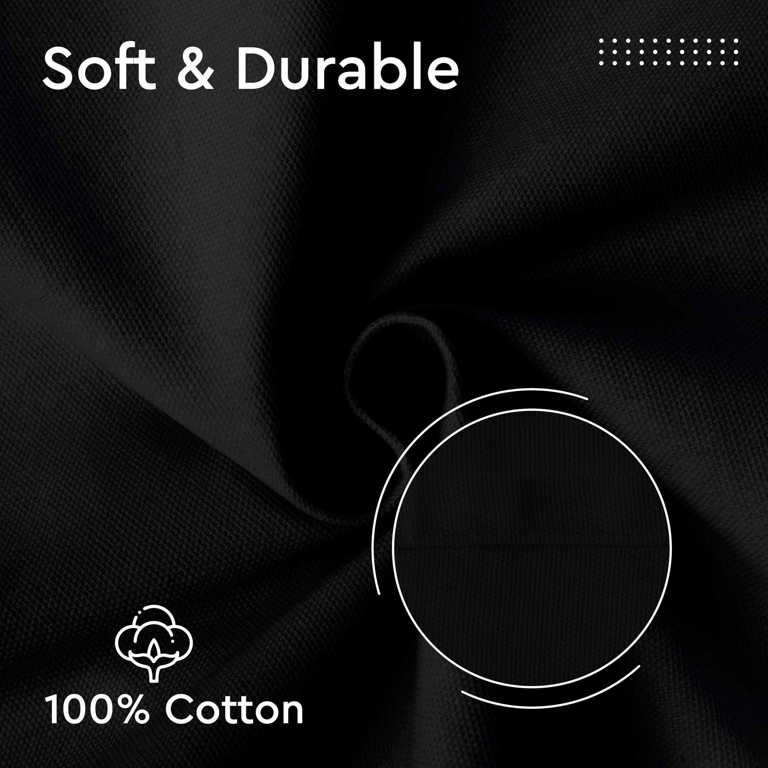 Encasa Cotton Cloth Napkins | Set Of 12 | Size 17 ''X17 '' | Jet Black Solid Color | Machine Washable