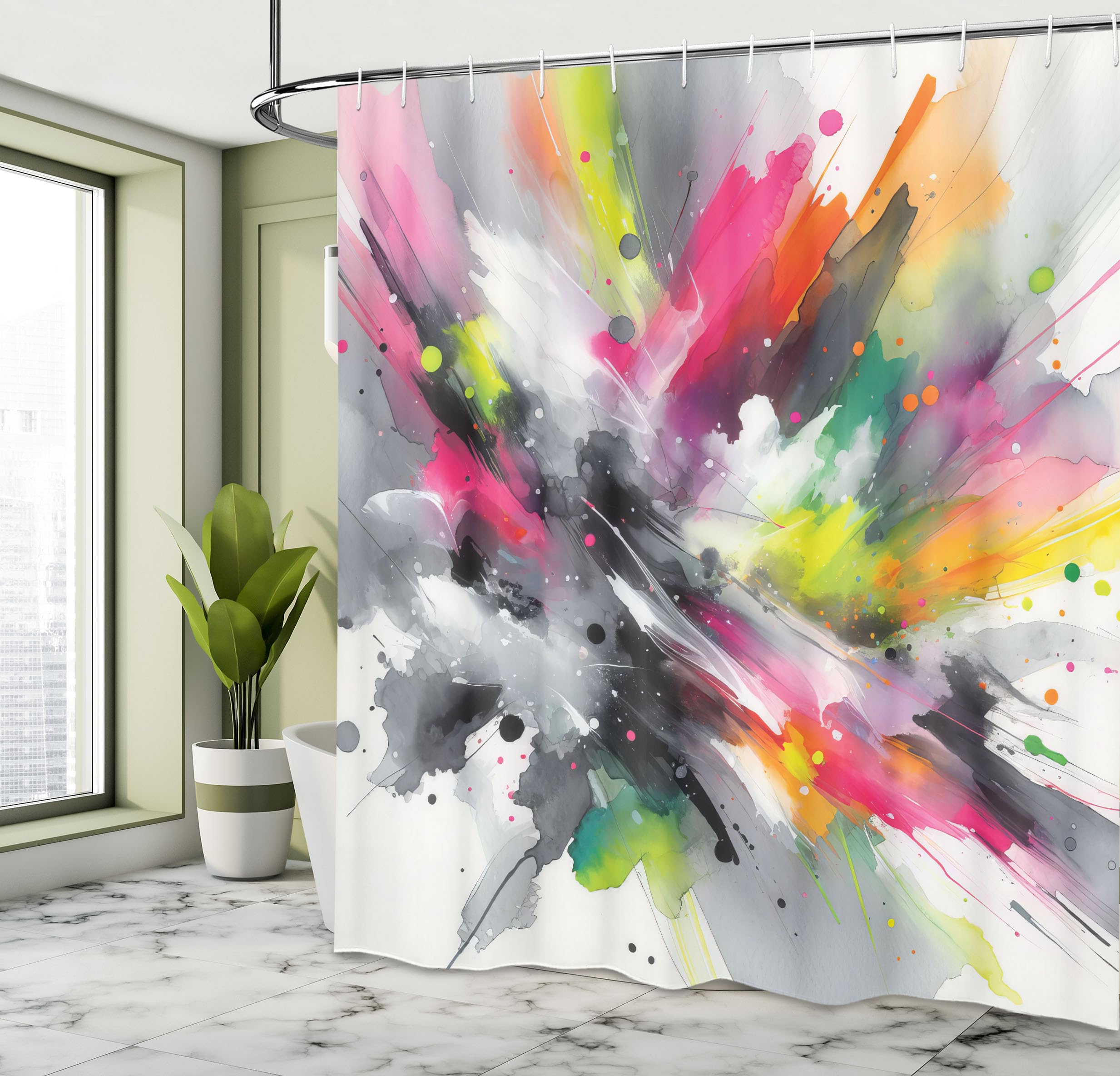 Ambesonne Colorful Shower Curtain, Contemporary Abstract Interpretation Of Jumble Tones With Dreamy Senses, Cloth Fabric Bathroo