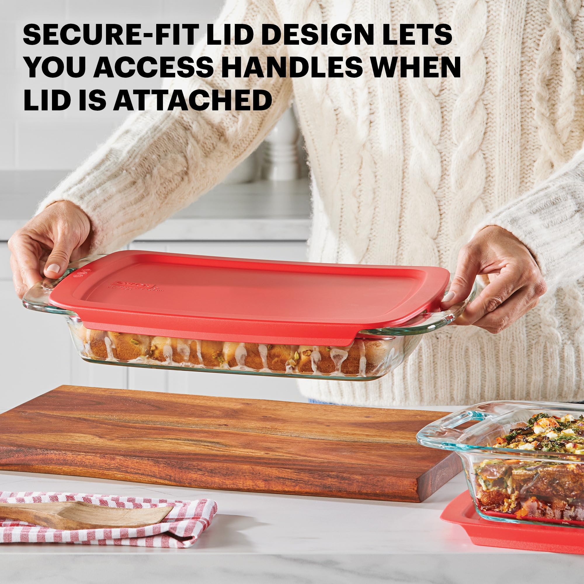 Pyrex 4-Piece Extra Large Glass Baking Dish Set With Lids And Handles, Oven And Freezer Safe