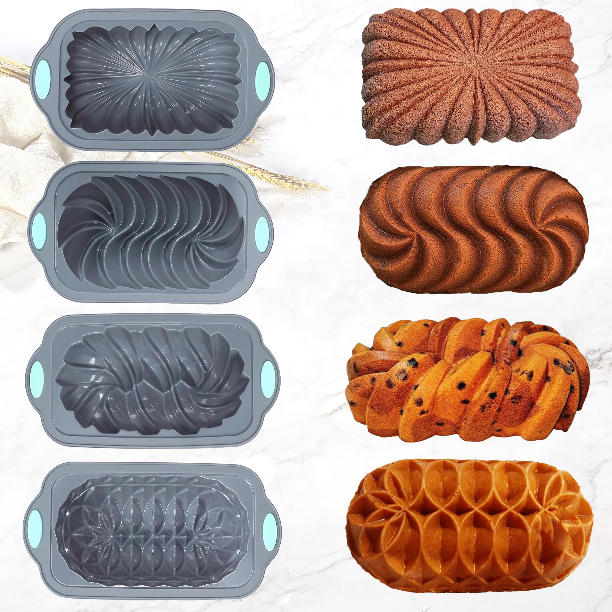Tongjude 4 Piece Silicone Loaf Pan For Baking Bread, Non-Stick Kitchen Oven Bread Pan, Perfect For Banana Bread, Sandwich Bread,