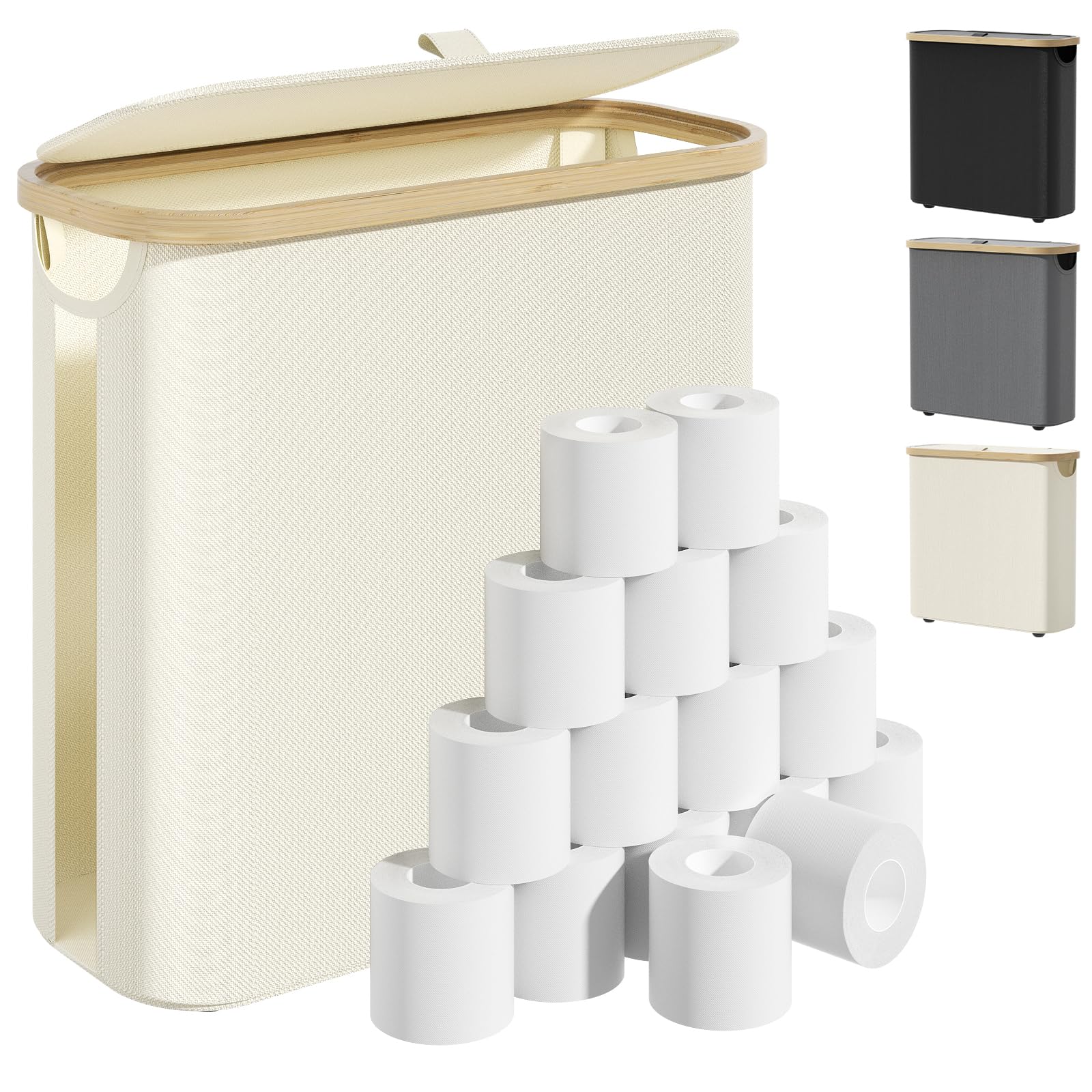 Toilet Paper Storage Basket with Lid and Handle, Foldable Toilet Paper Basket Organizer for Bathroom, Large Capacity Toilet Pape