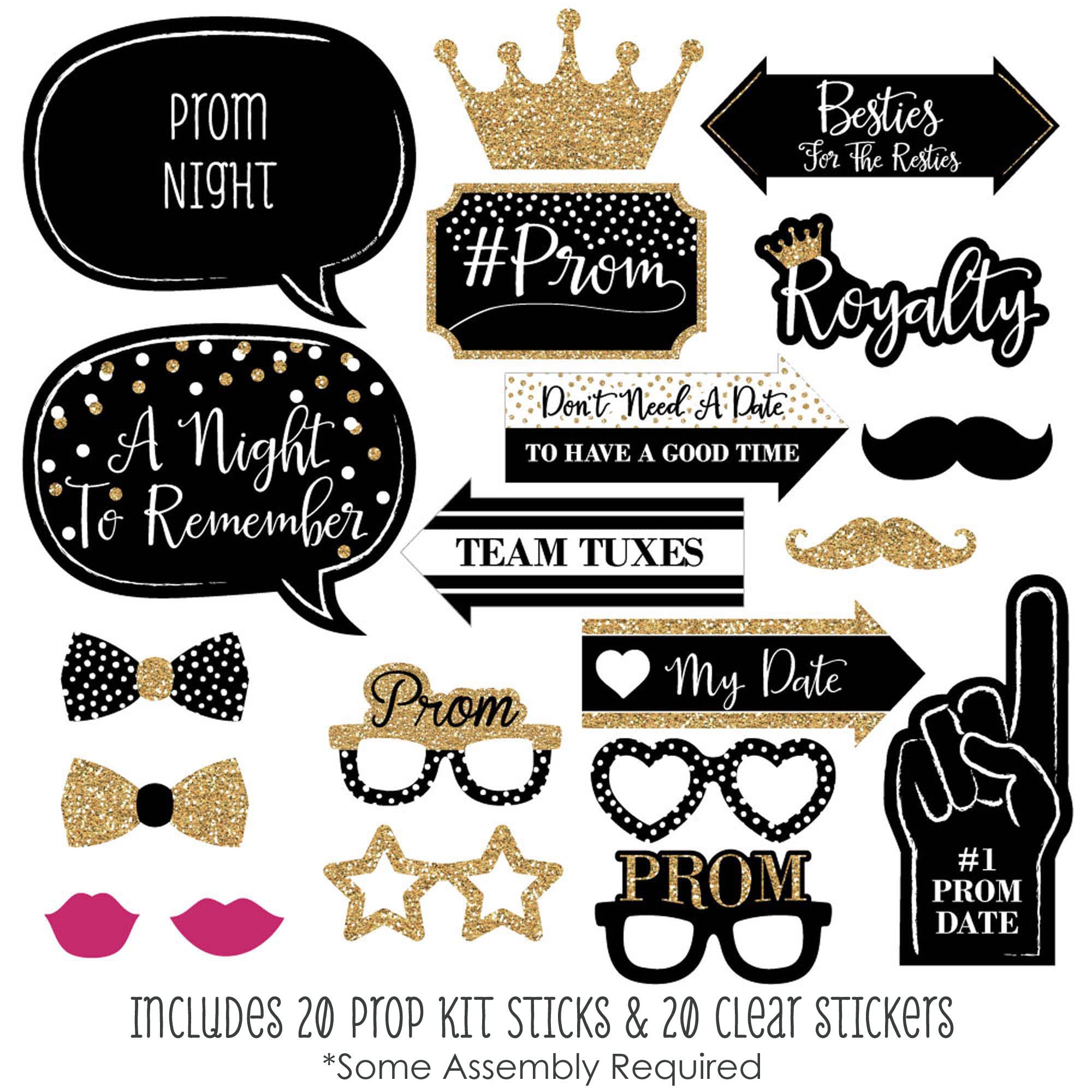 Big Dot Of Happiness Prom - Photo Booth Props Kit, Dance Decorations, Photography Accessories, Party Decor- 20 Piece Set