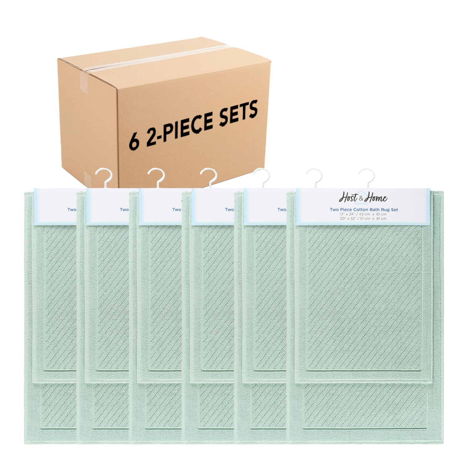 Arkwright 100% Cotton Bathroom Rugs - Case Of 6 - High Absorbent Stylish Textured Woven Design Bath Mat, Slip Resistant Backing