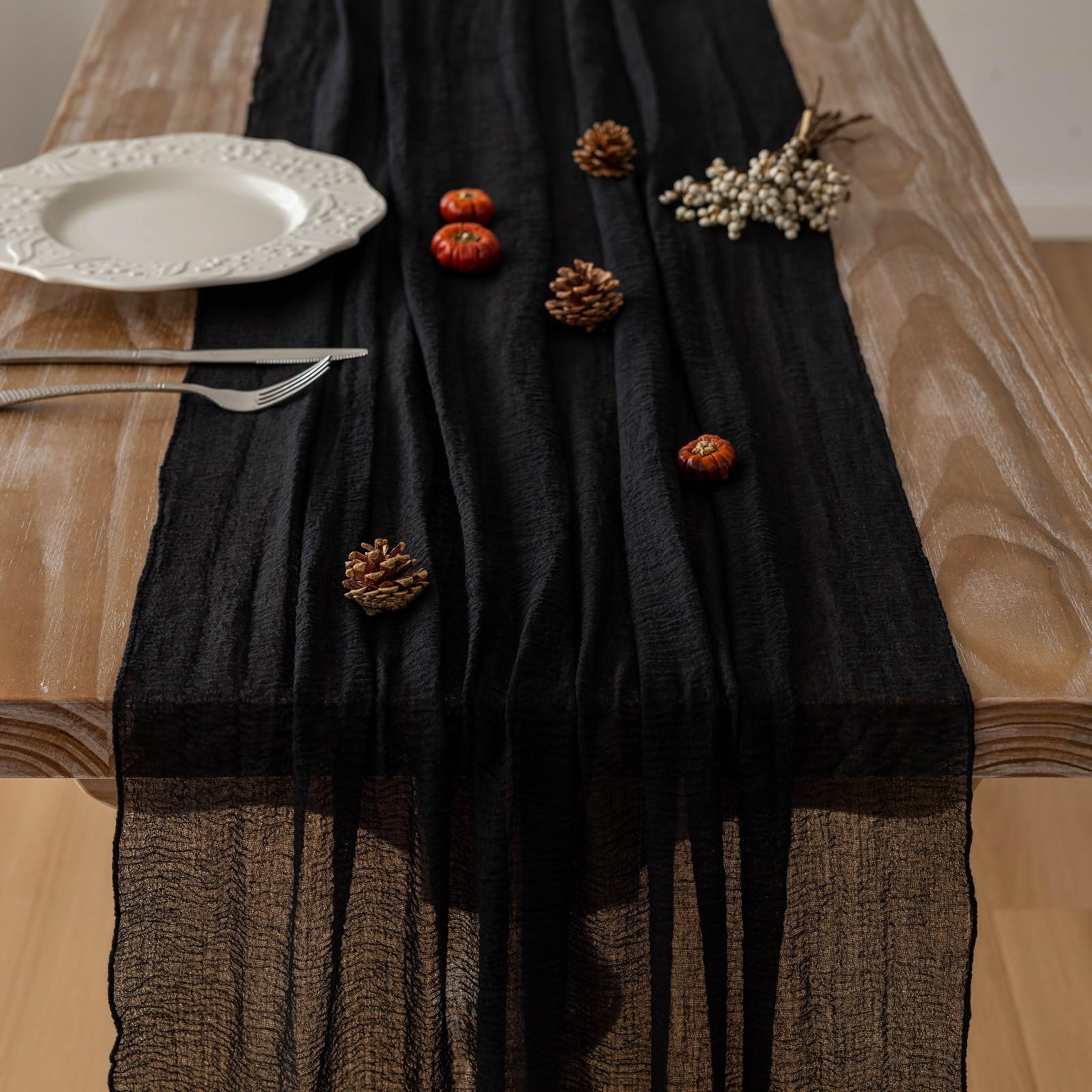 Keketo Halloween Table Runner Black Cheesecloth Gauze Rustic Premium Cotton Cheese Cloth Table Runner 120 Inch 10 Ft For Wedding