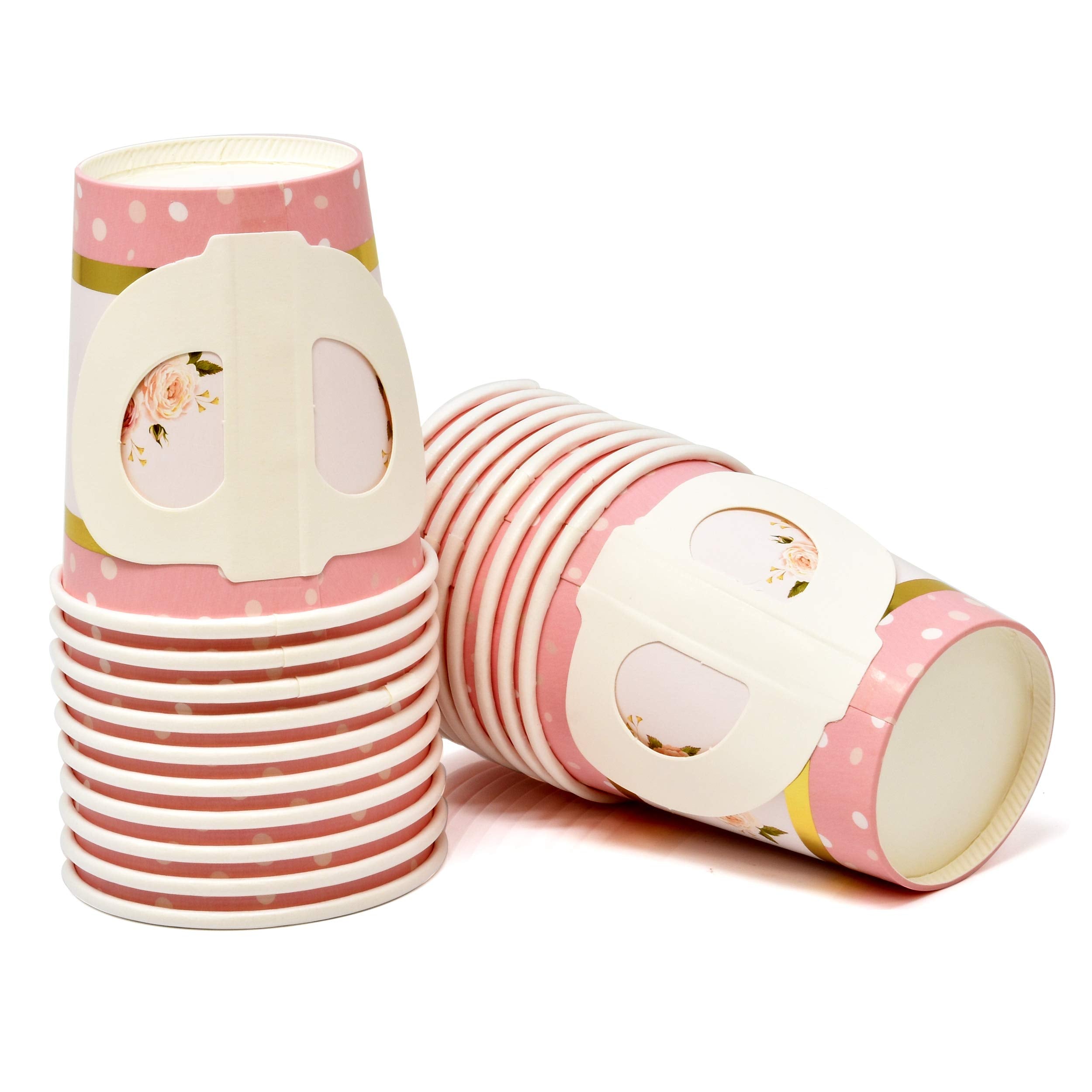 Gift Boutique 36 Paper Tea Cups 5 Oz. Disposable 36 Saucers 5 '' Floral Shaped Plate Teacup Set With Handle For Kids Adults Birt