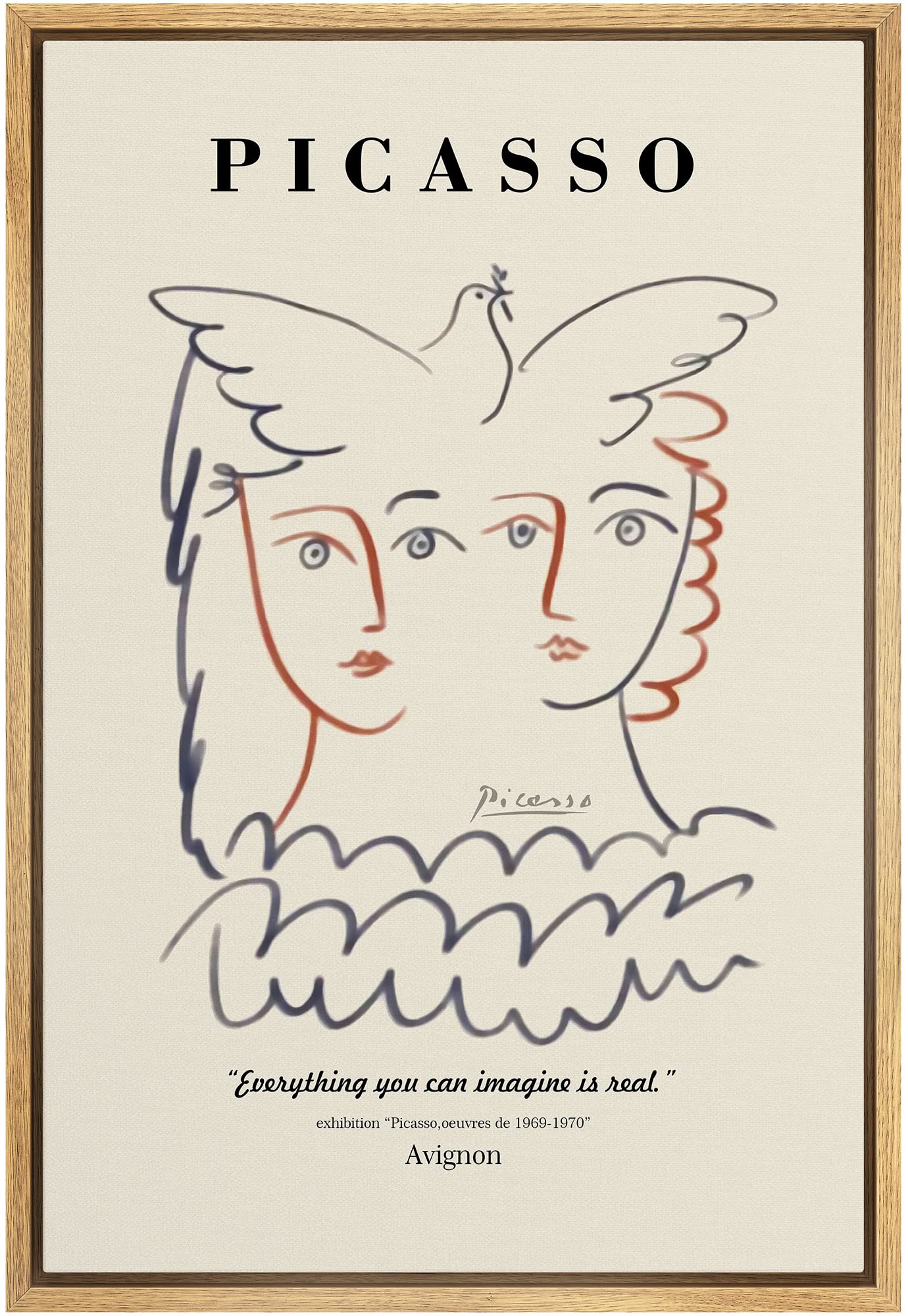 Signleader Framed Canvas Print Wall Art Avignon Birds By Pablo Picasso Classic Vintage Illustrations Fine Art Decorative Retro M