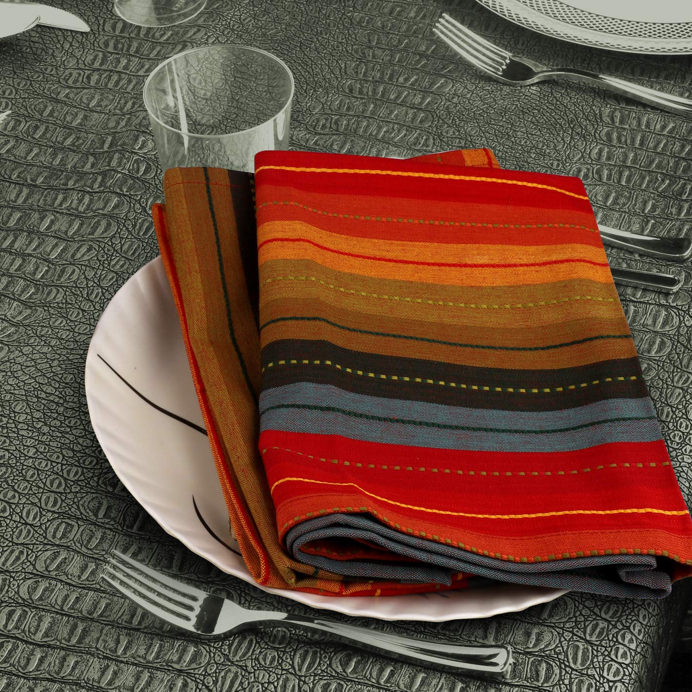 Urban Villa Dinner Napkins Cuisine Stripes Cloth Napkins Set Of 12 Red Multi Color Dinner Napkins 20X20 Inches 100% Cotton Dinne
