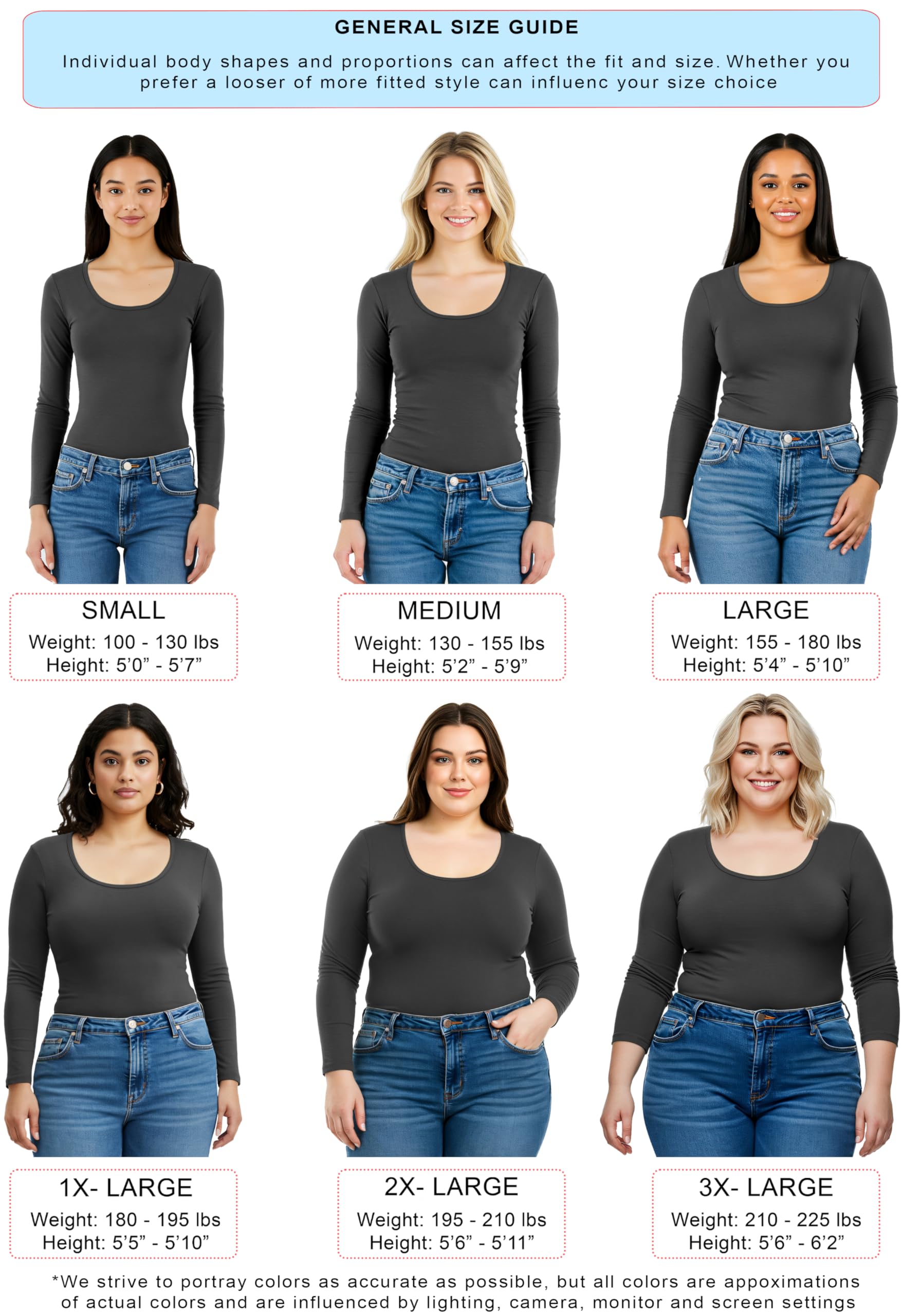 Emmalise Womens Junior And Plus Size Basic Scoop Neck Tshirt Long Sleeve Tee, 1Xl, 3Pk White, Hgray, Charcoal