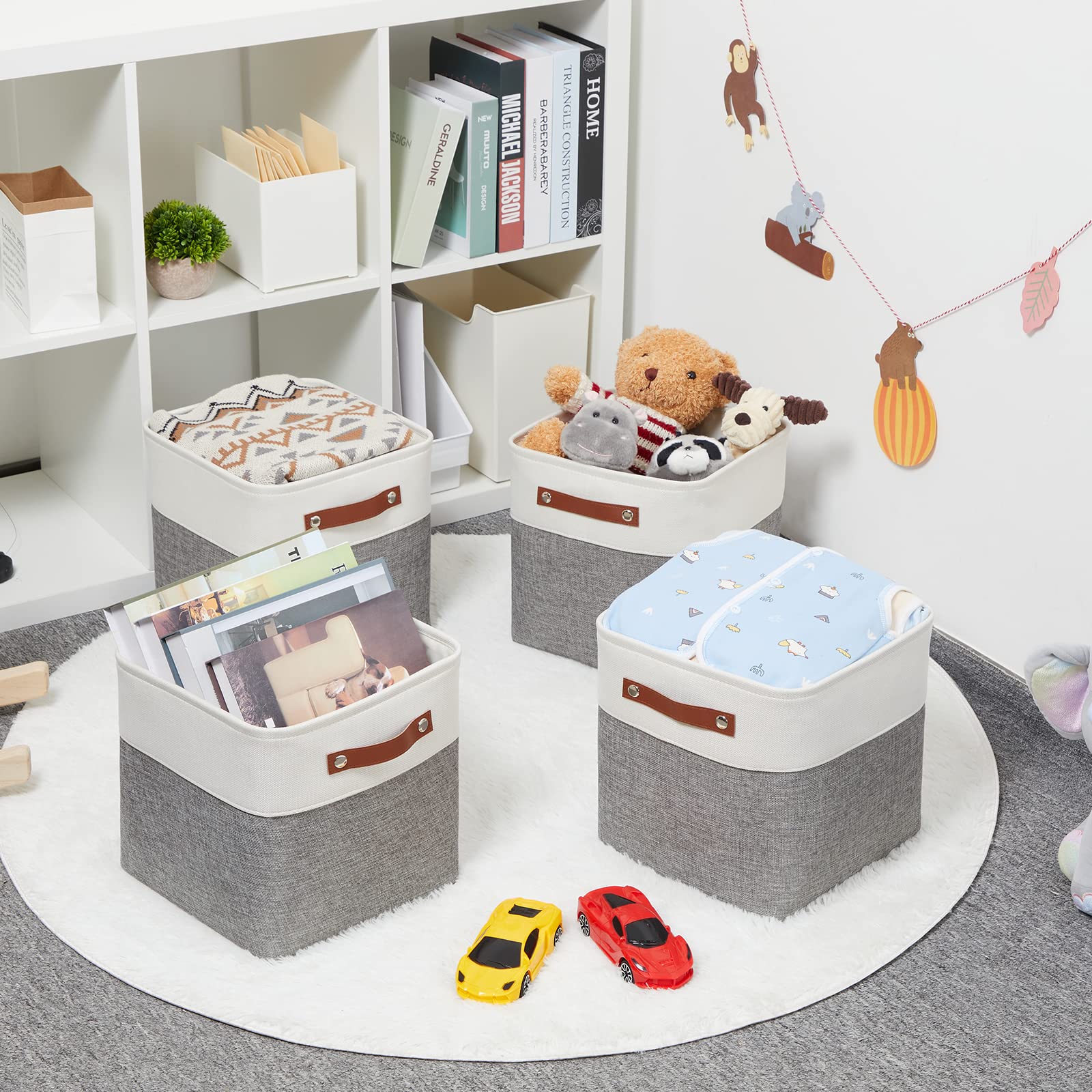 Hnzige Fabric Cube Storage Baskets Bins Cube Baskets 11X11, Set Of 4, Foldable Storage Cube Bin Baskets For Shelves With Handles