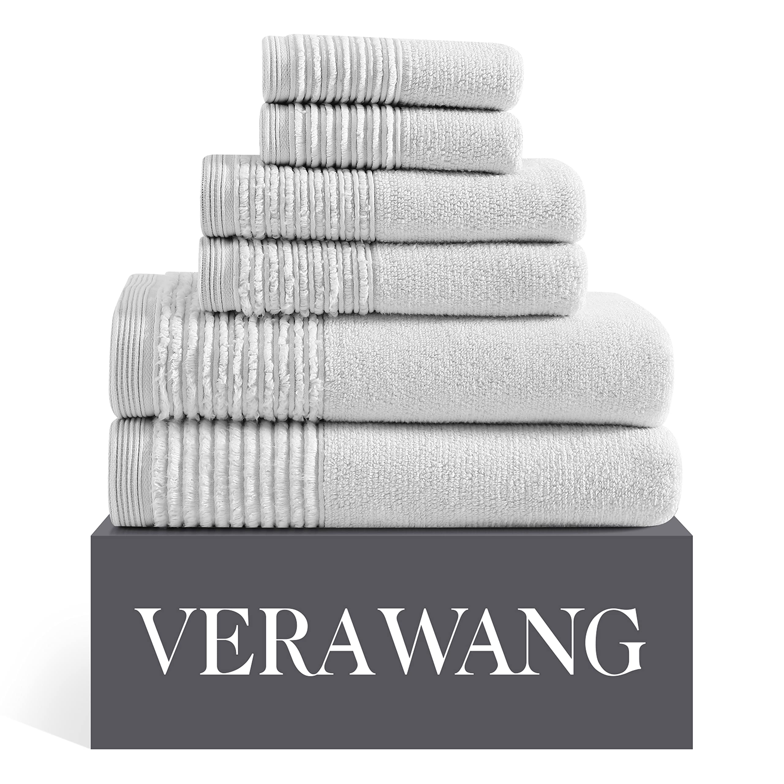 Vera Wang - Bath Towels Set, Luxury Cotton Bathroom Decor, Highly Absorbent & Medium Weight (Sculpted Pleat Grey, 6 Piece)