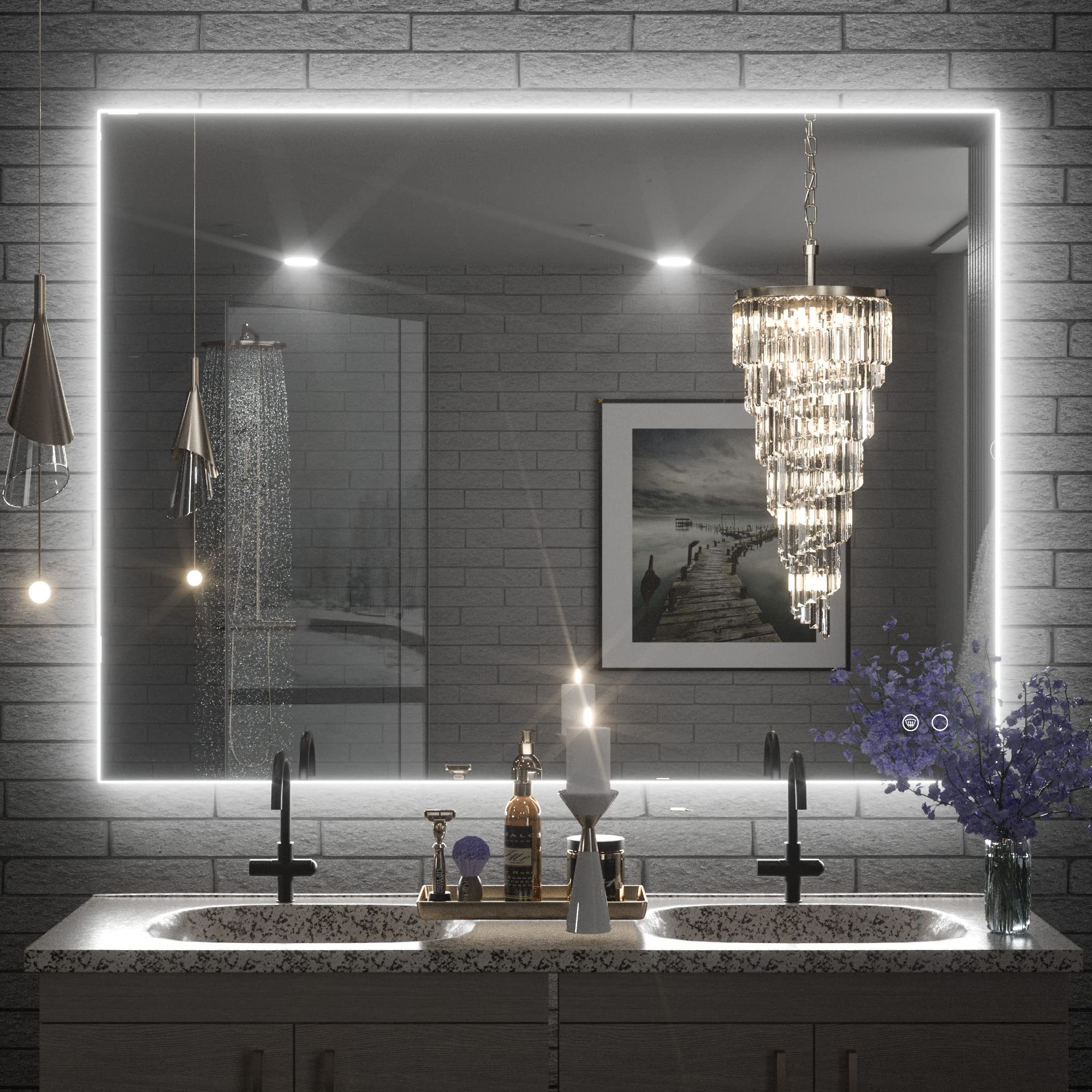 Keonjinn 40 X 32 Inch Led Bathroom Mirror With Lights Acrylic Backlit Vanity Mirror Anti-Fog Lighted Bathroom Mirror For Wall Cr