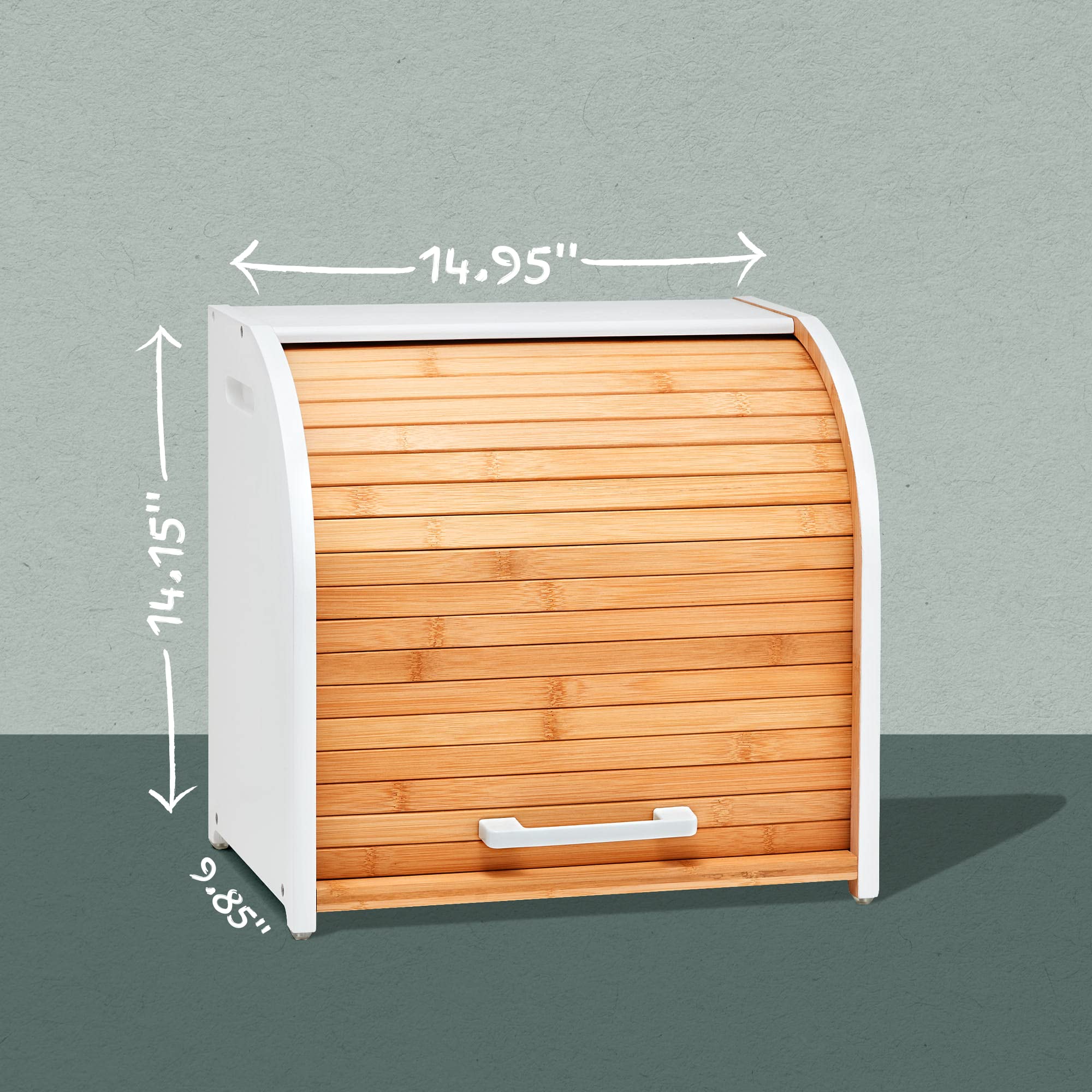 Homefully Bamboo Double Layer Bread Box, Extra Large Roll Top, White, Model BB638