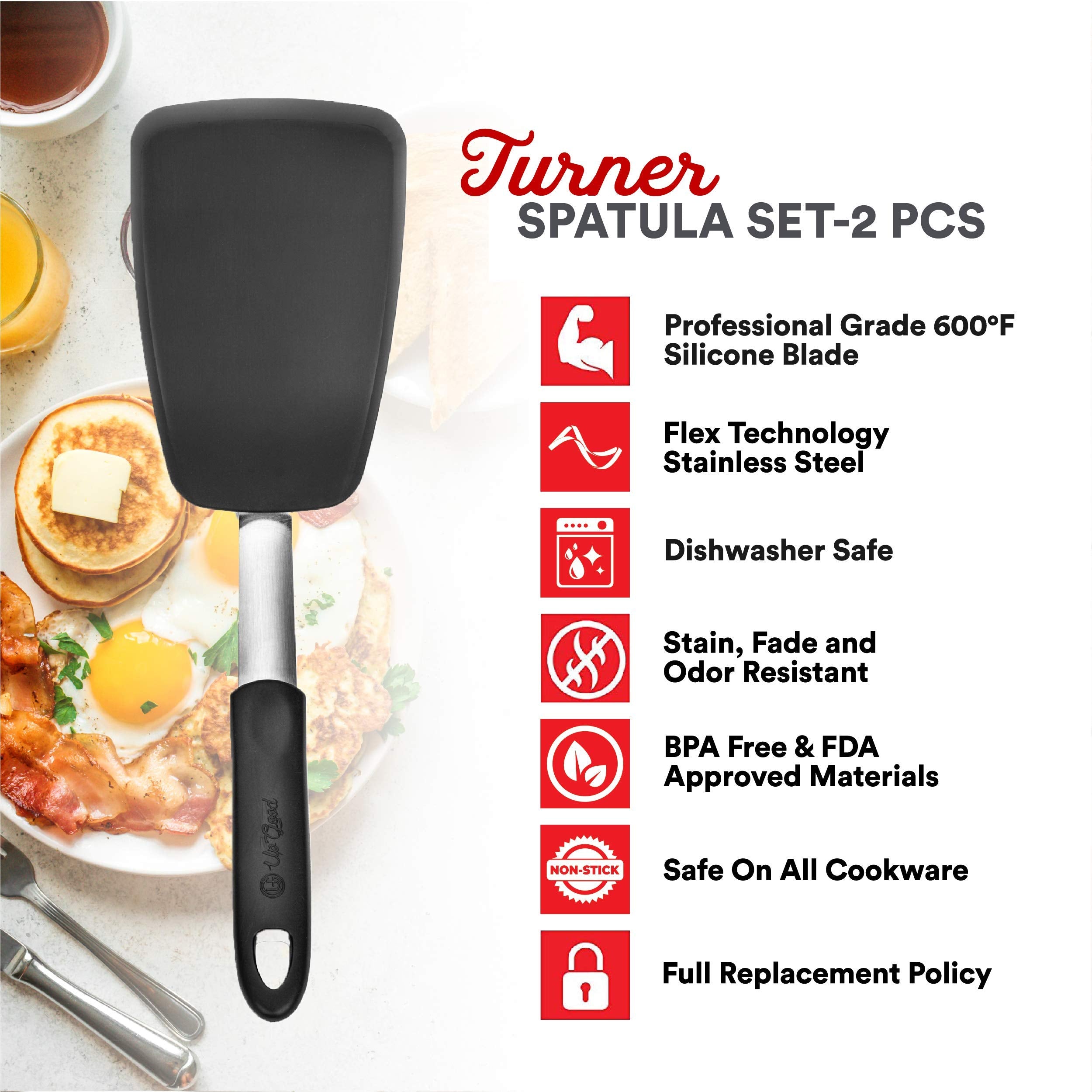 Upgood Silicone Turner Set - 2 Pack Of Large And Small Kitchen Spatulas - High Heat Resistant Nonstick Utensils With Tapered Edg