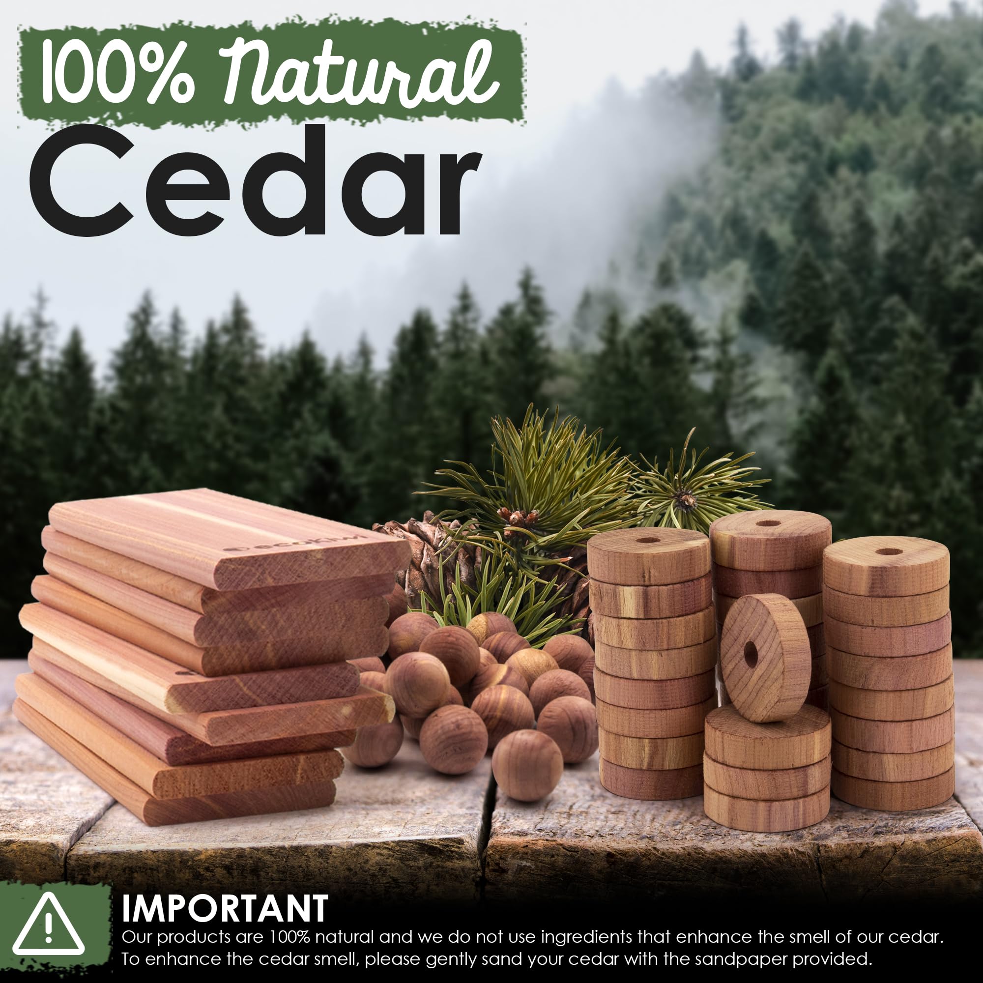 Ecokiwi Cedar Blocks For Clothes Storage Mega Bundle Box - Cedar Hangers X20, Balls X75 & Rings X55-100% Natural Oil Planks & Ch