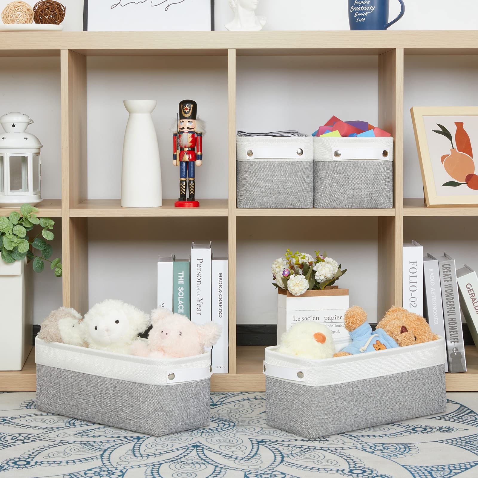 Bidtakay Small Bins For Organization Fabric Baskets For Toilet Paper Storage [4-Pack] Collapsible Narrow Baskets For Towels Sock