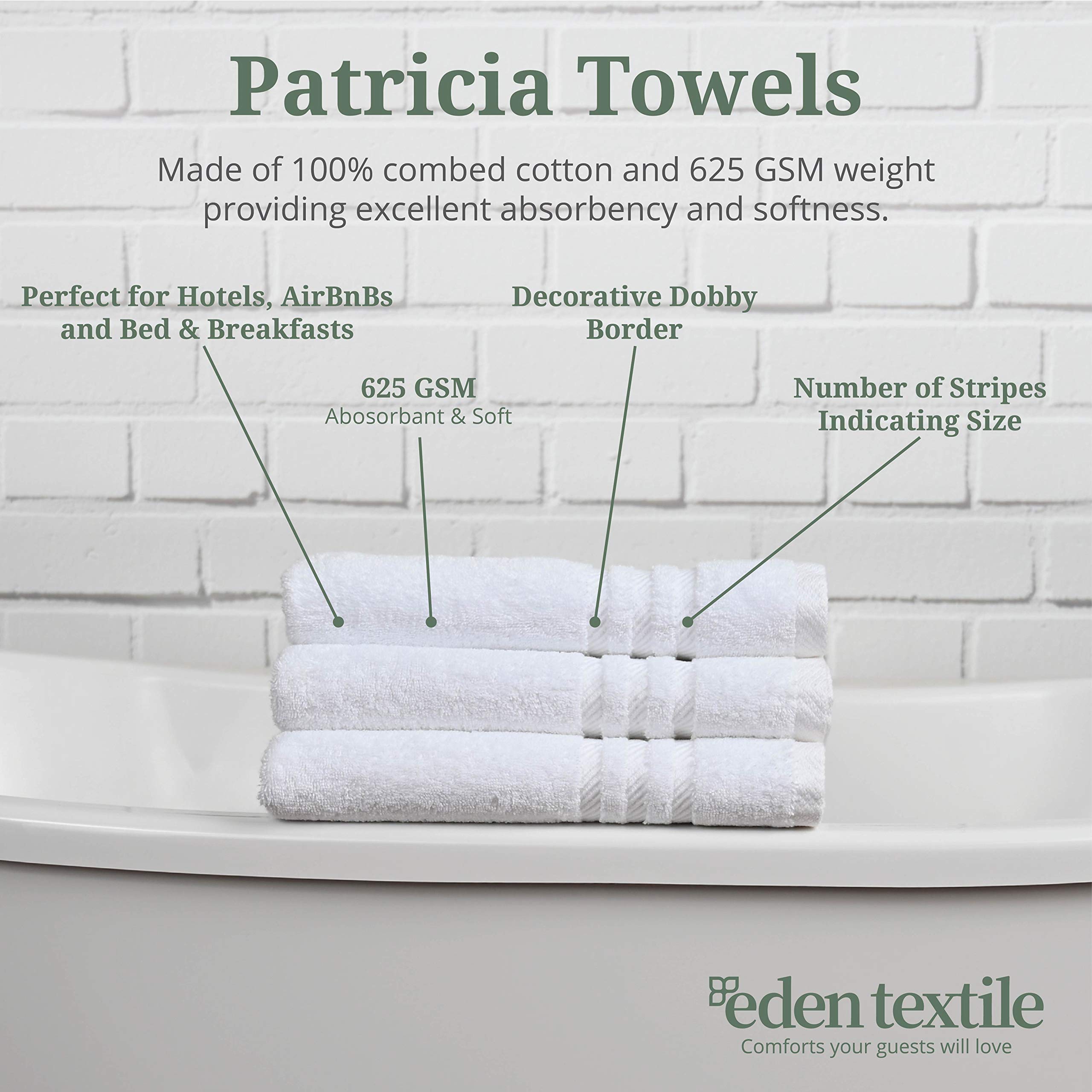 Eden Textile Hotel Bath Towel Set For Airbnb, Inns And Spas, Soft And Durable, 100% Cotton In White Patricia Set Of 4 Bath Towel