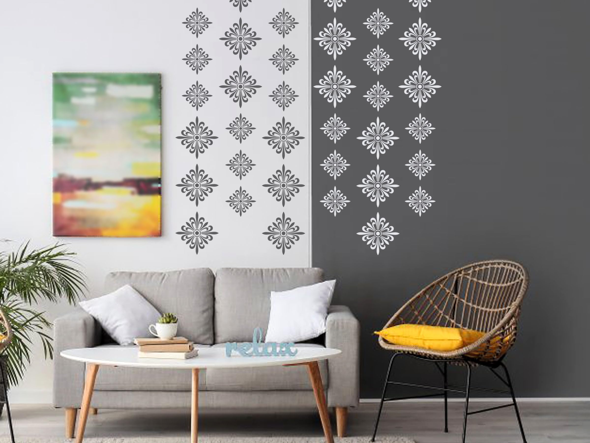 Arhat Stencils Glossy Pvc AsrE800 Beautiful Damask Motiff Wall DCor Stencils (Size:12W X 12L , 10W X 10L Inches)__For Craf