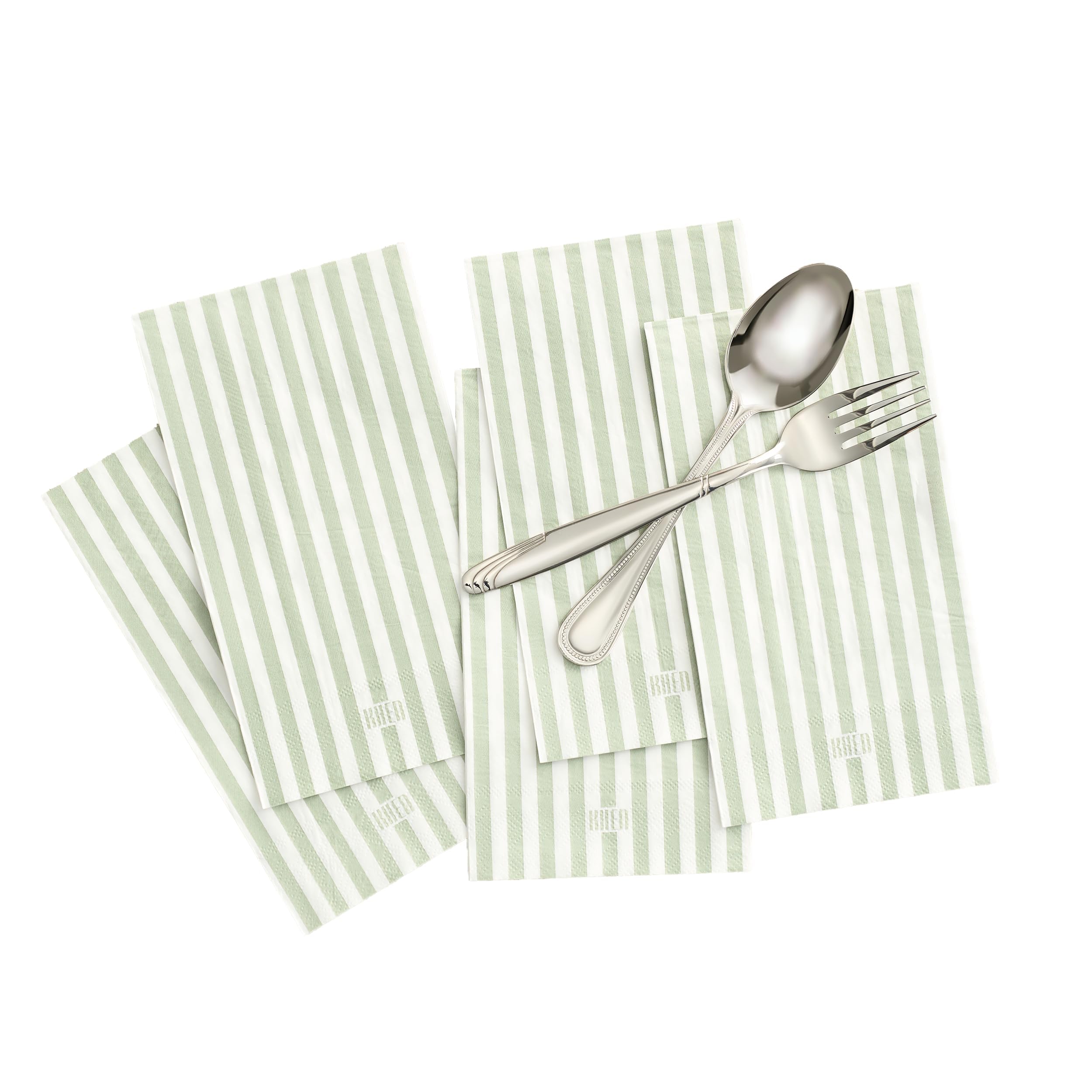 Tonal Striped Disposable Napkin Set in Green, 50 Pieces