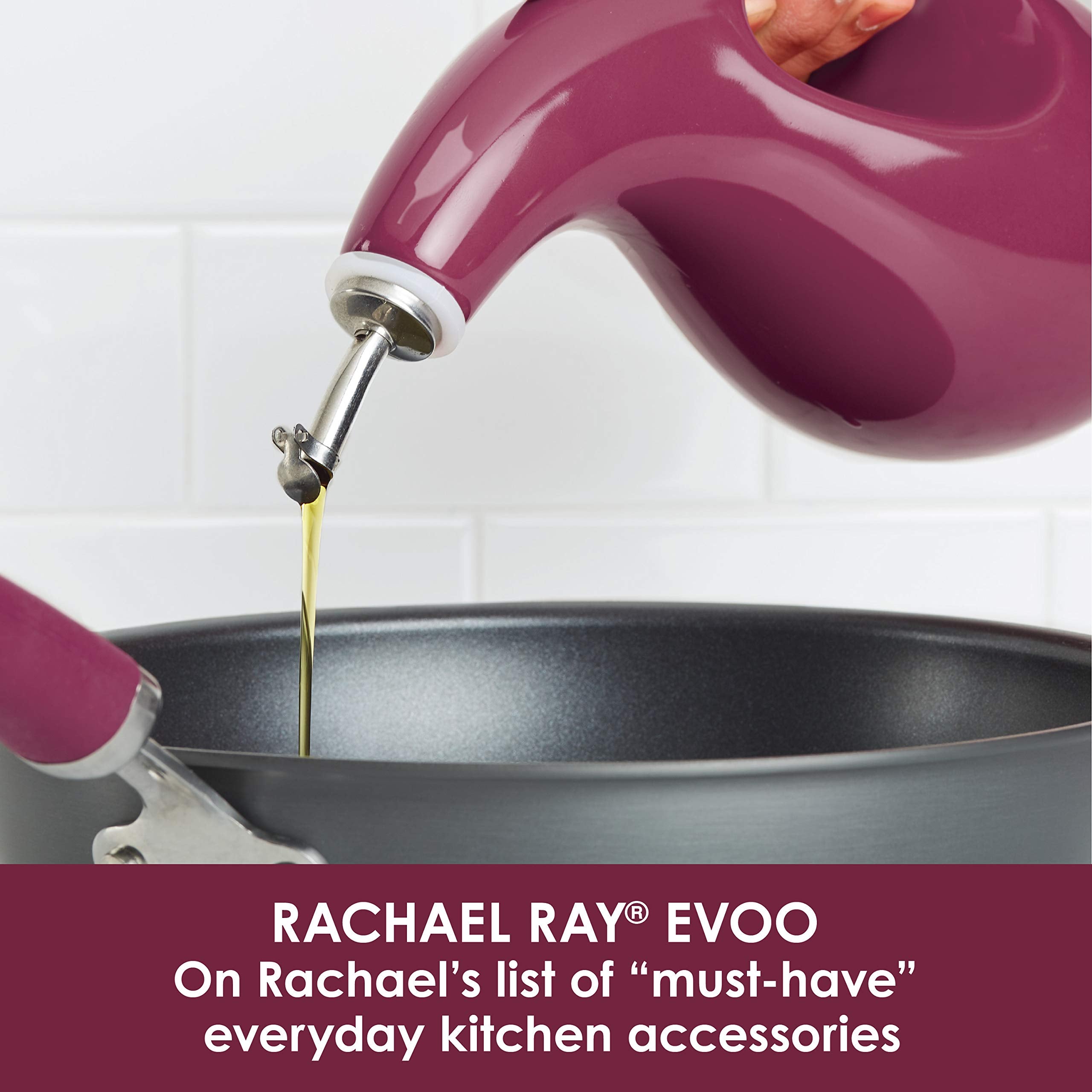 Rachael Ray Solid Glaze Ceramics Evoo Olive Oil Bottle Dispenser With Spout - 24 Ounce , Red,Burgundy