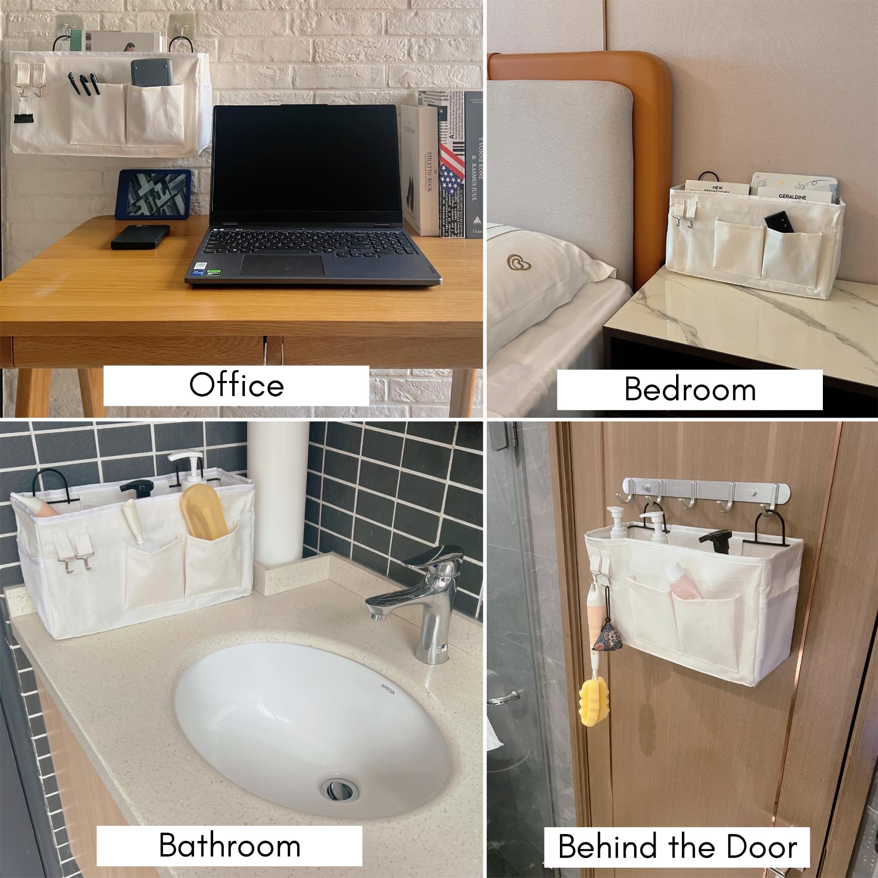 Kanrichu 2Pcs Large Wall Hanging Organizer Bag, Linen Fabric Door Hanging Storage Baskets With Pockets, Waterproof Bin For Kitch