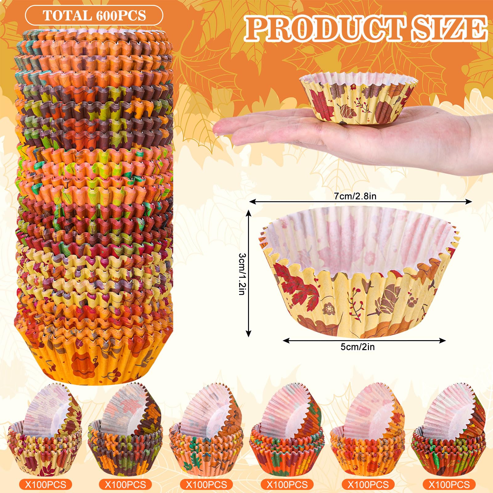 Whaline 600Pcs Fall Thanksgiving Cupcake Liners Maple Leaf Pumpkin Acorn Baking Cups Autumn Muffin Baking Liners For Birthday Pa