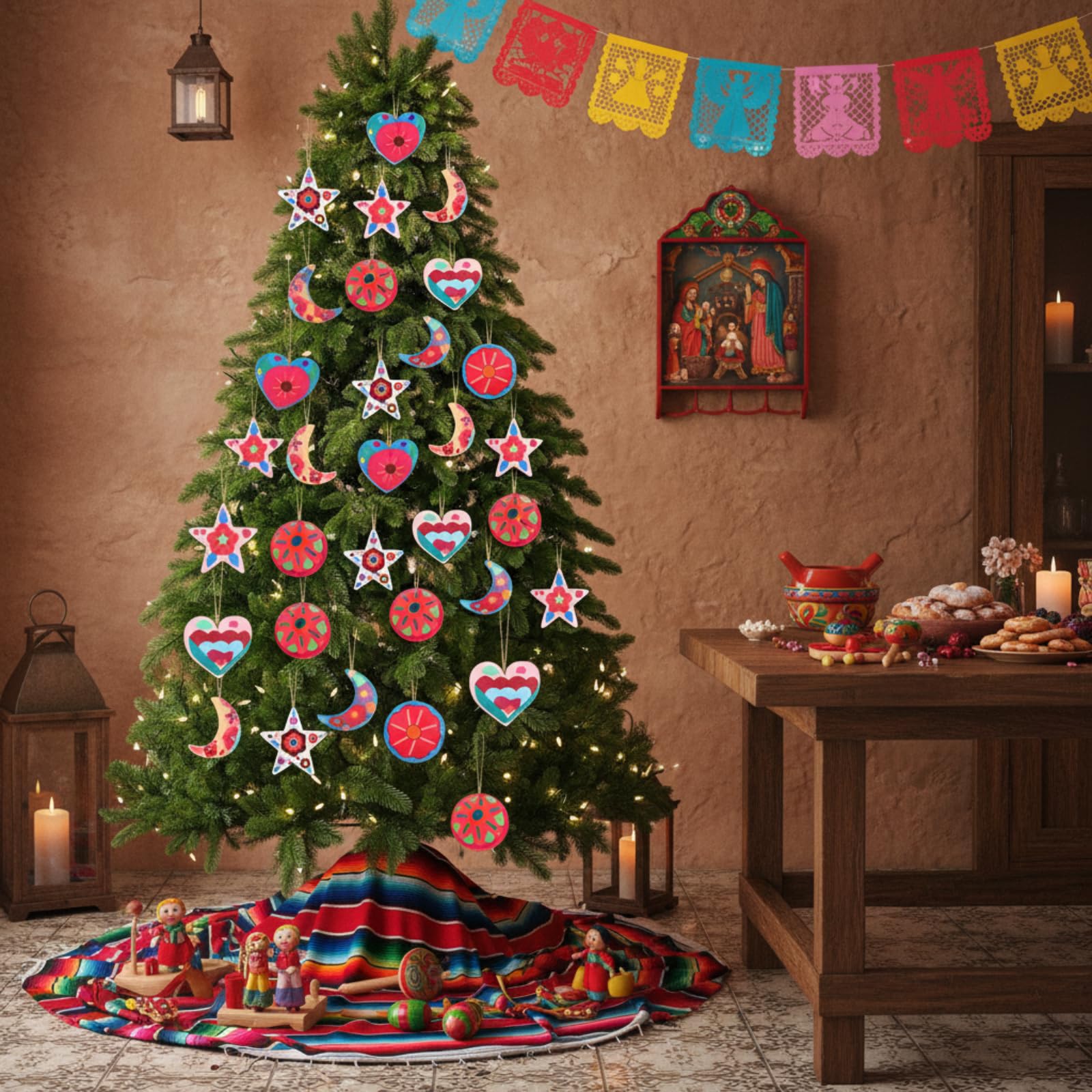 HunnmingRe 16 Pcs Mexican Christmas Ornaments Flor De Nochebuena Tree Ornaments Christmas Felt Hanging Decorations for Xmas Part
