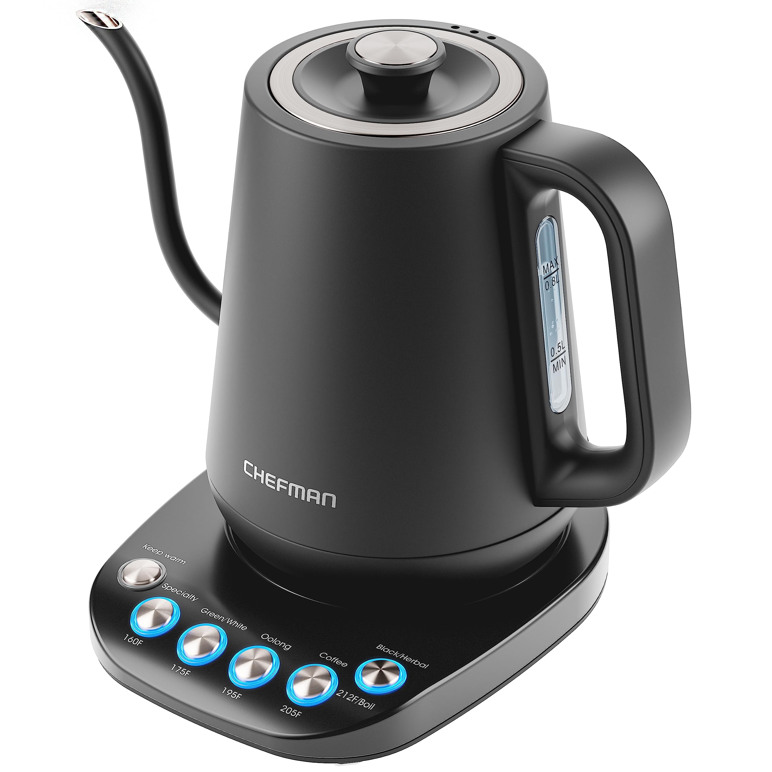 Chefman Truetemp Precision Control Gooseneck Kettle, Internal Custom Temperature Control And 6 One-Touch Presets, Boil-Dry Prote