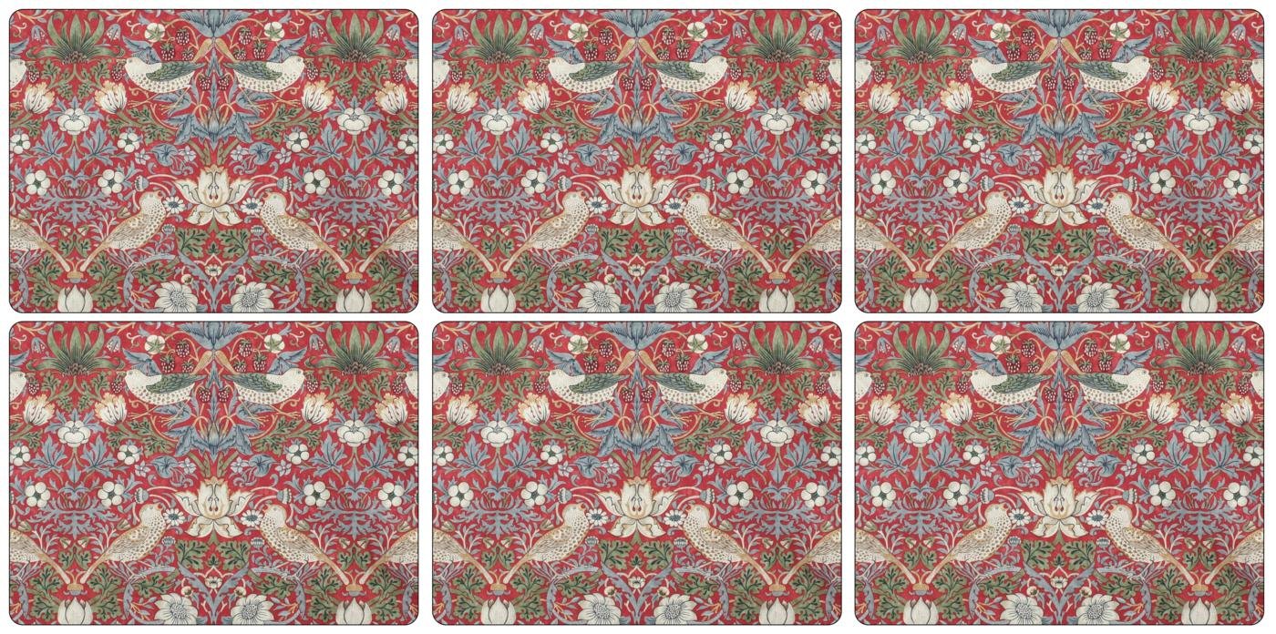 Pimpernel Strawberry Thief Wooden Placemats, Multi-Colour, Red, Small, Pack Of 6