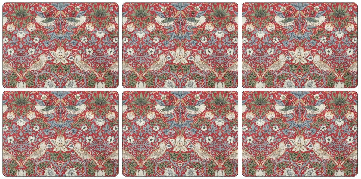 Pimpernel Strawberry Thief Wooden Placemats, Multi-Colour, Red, Small, Pack Of 6