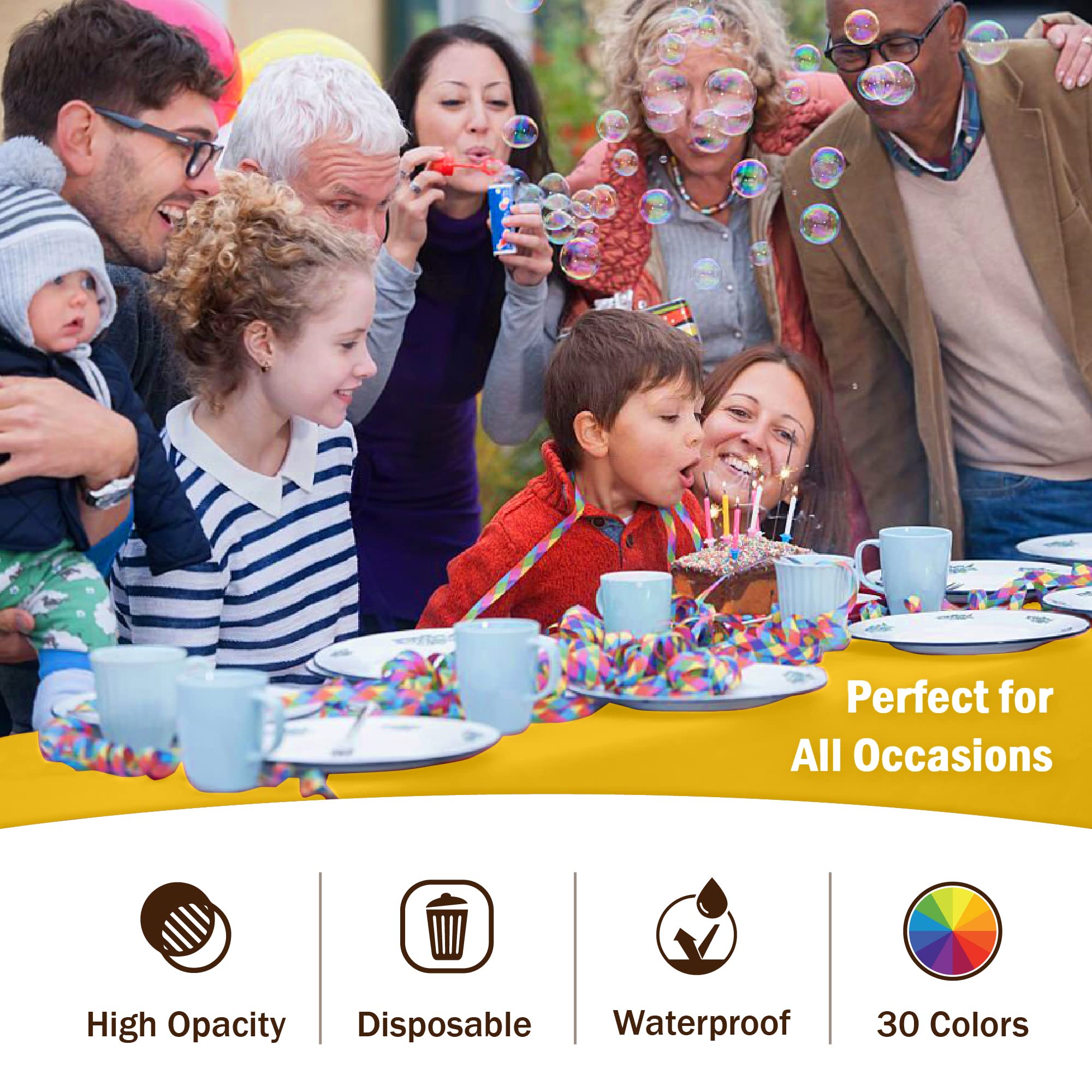 Exquisite 6-Pack Premium Plastic Tablecloth 54In. X 108In. Rectangle Plastic Table Cover - Yellow