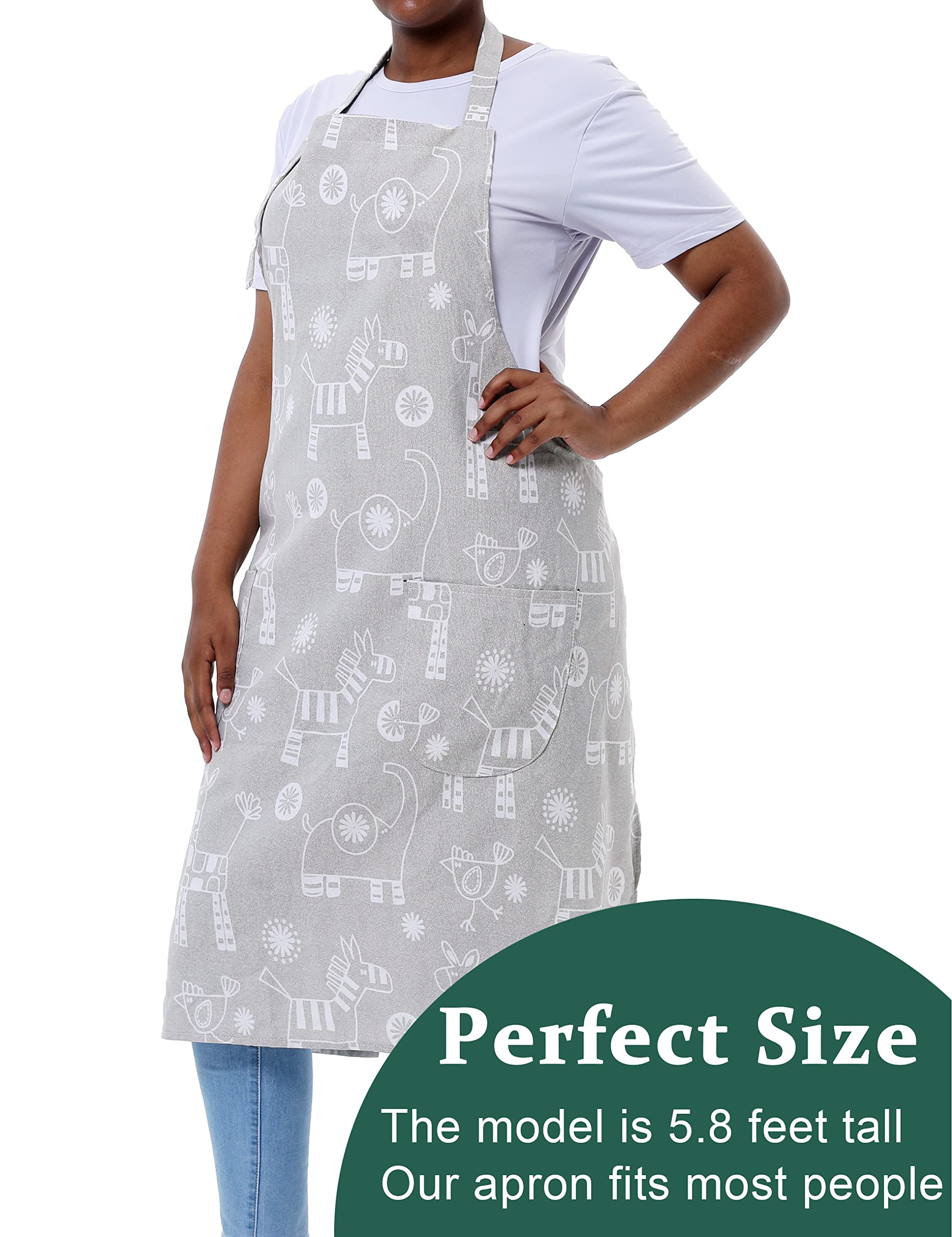 Apronner 3 Pcs Larger Size Cooking Kitchen Baking Aprons For Women With Pockets Vintage Cotton Linen Family Aprons Sets 09