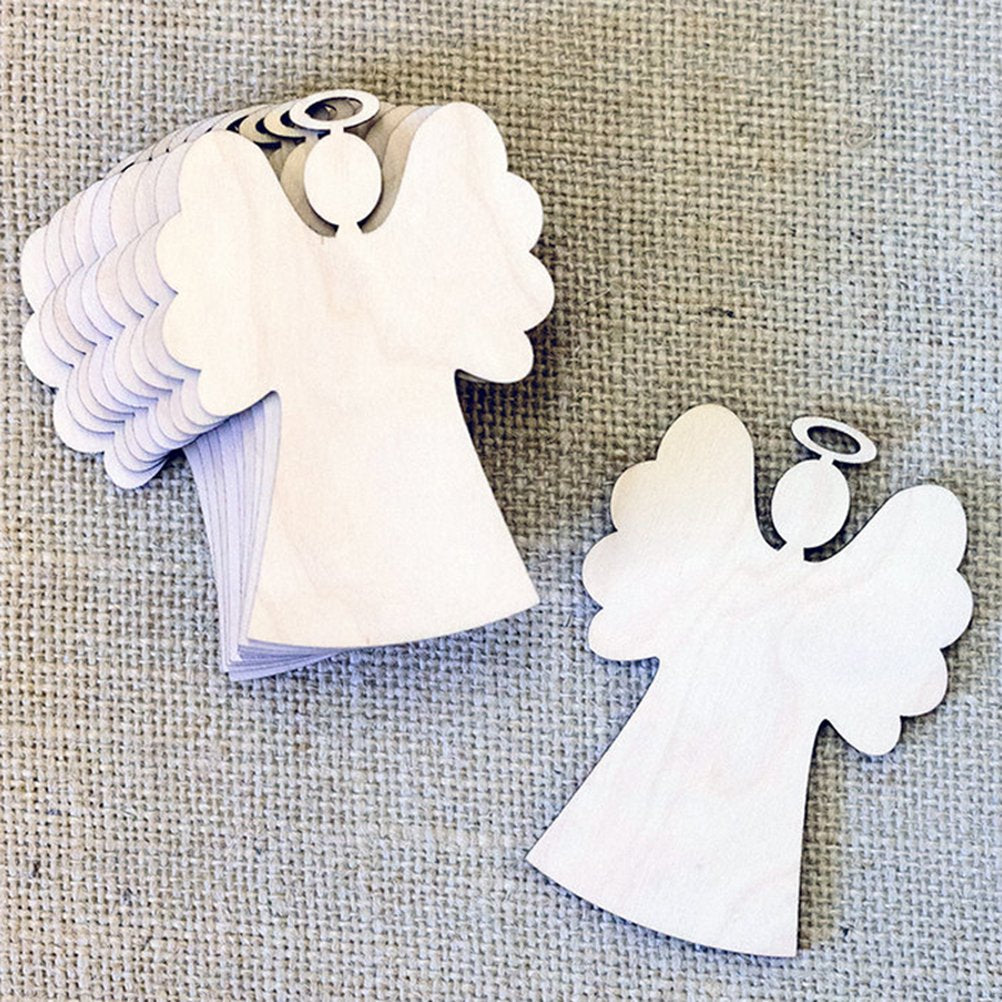 Tinksky Wooden Angel Shaped Pendants Christmas Party Decor Hanging Ornaments for Christmas Tree Christmas Gift DIY 10pcs
