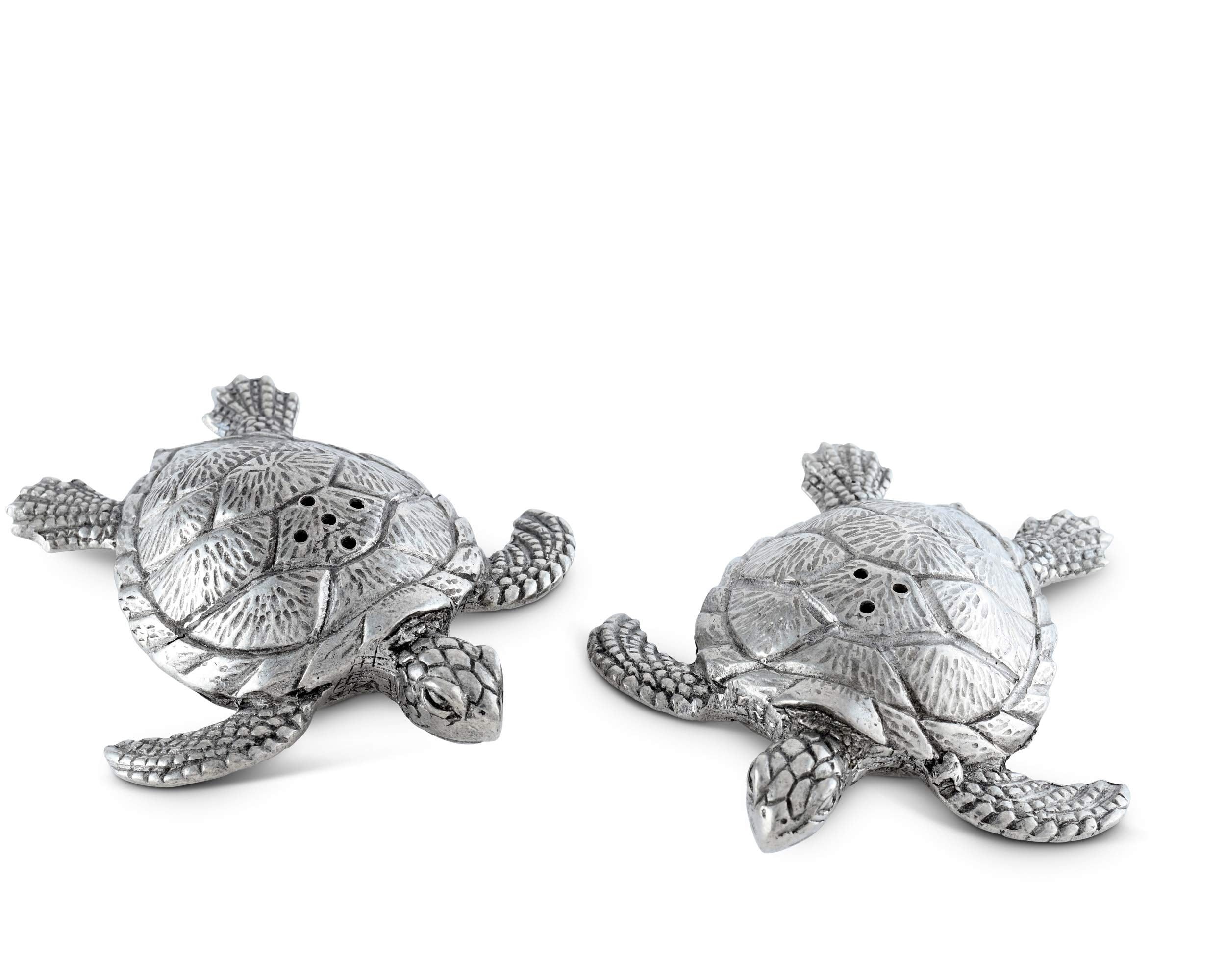 Vagabond House Pewter Metal Sea Turtles Salt & Pepper Shaker Set - Beach Artisanal Sculpture 3.5 Inch Long